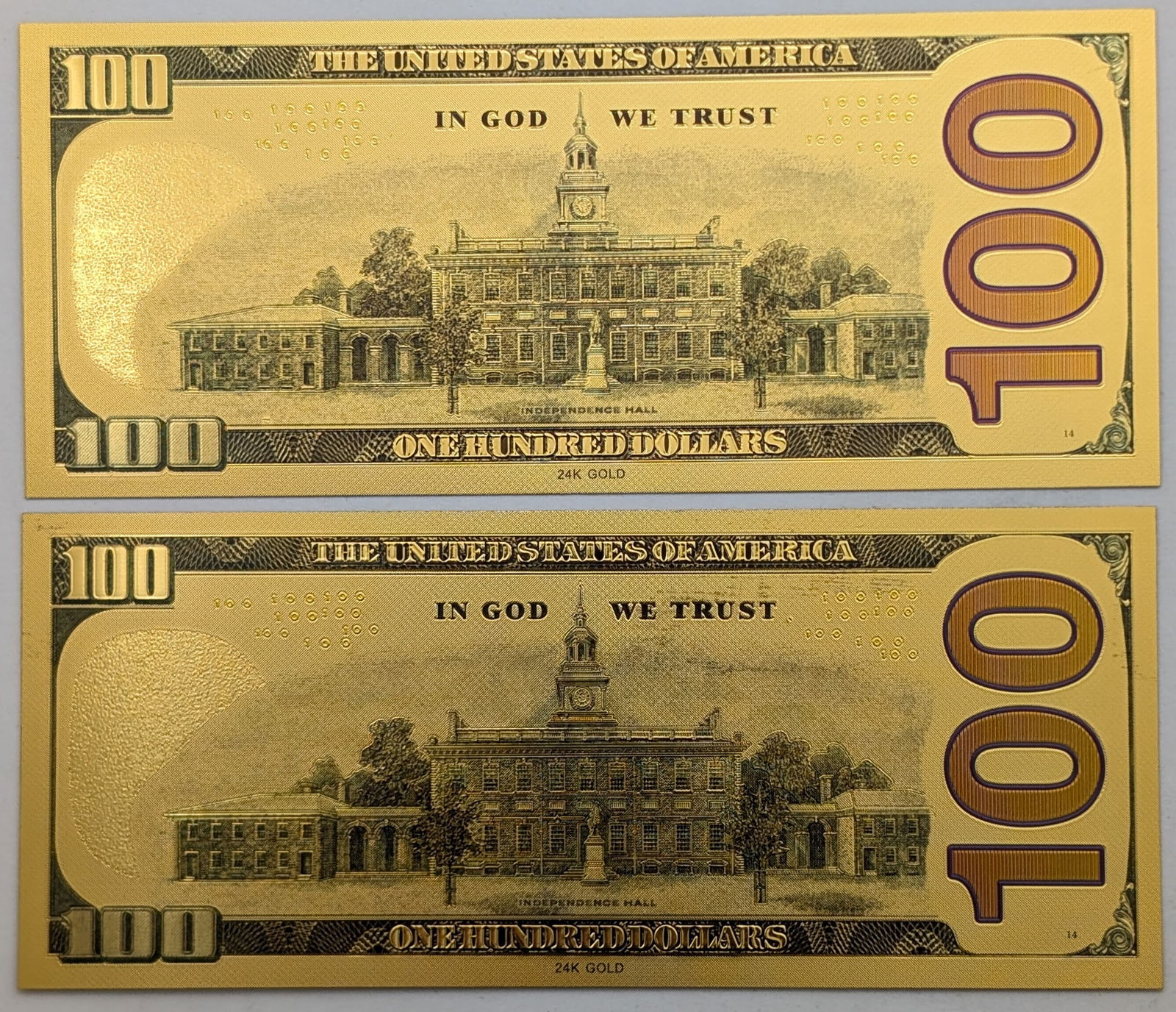 Lot of 2 Batman/Superman Gold foil $100 design - 2