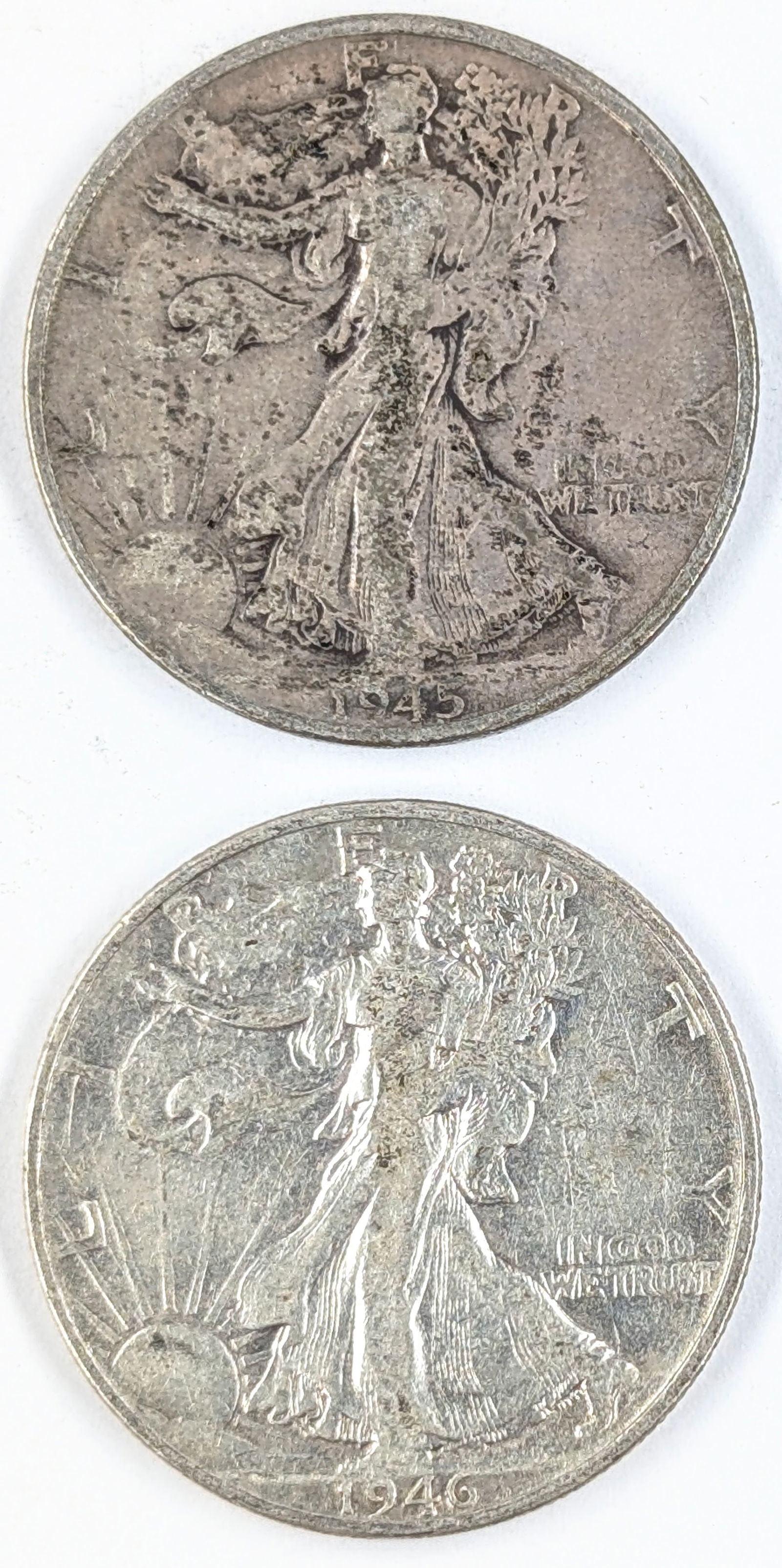 Lot of 2 Silver Walking Liberty Half Dollars- 1945-S, 1946 (1 of 2)