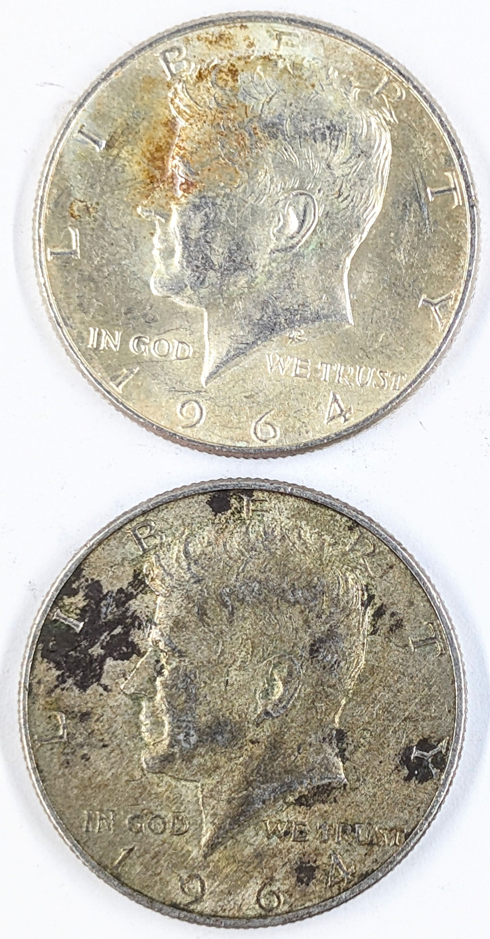 Lot of 2 Silver 1964 John F Kennedy Half Dollars (1 of 2)