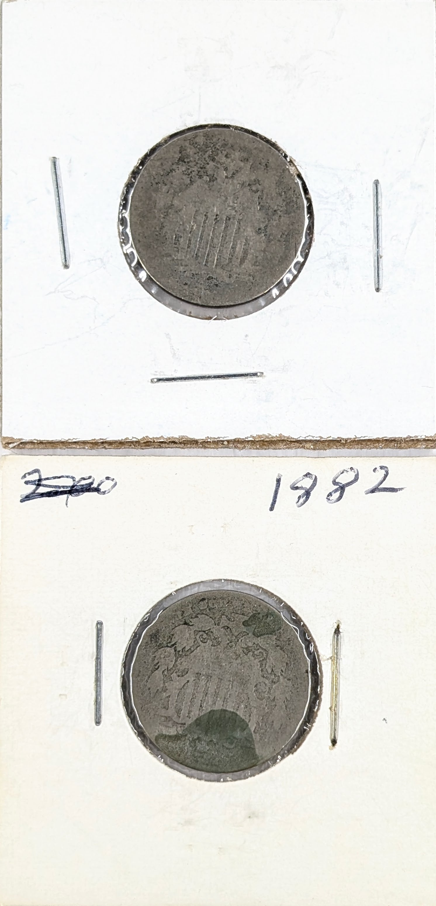 Lot of 2 Shield Nickels- No Date, 1882: _ 