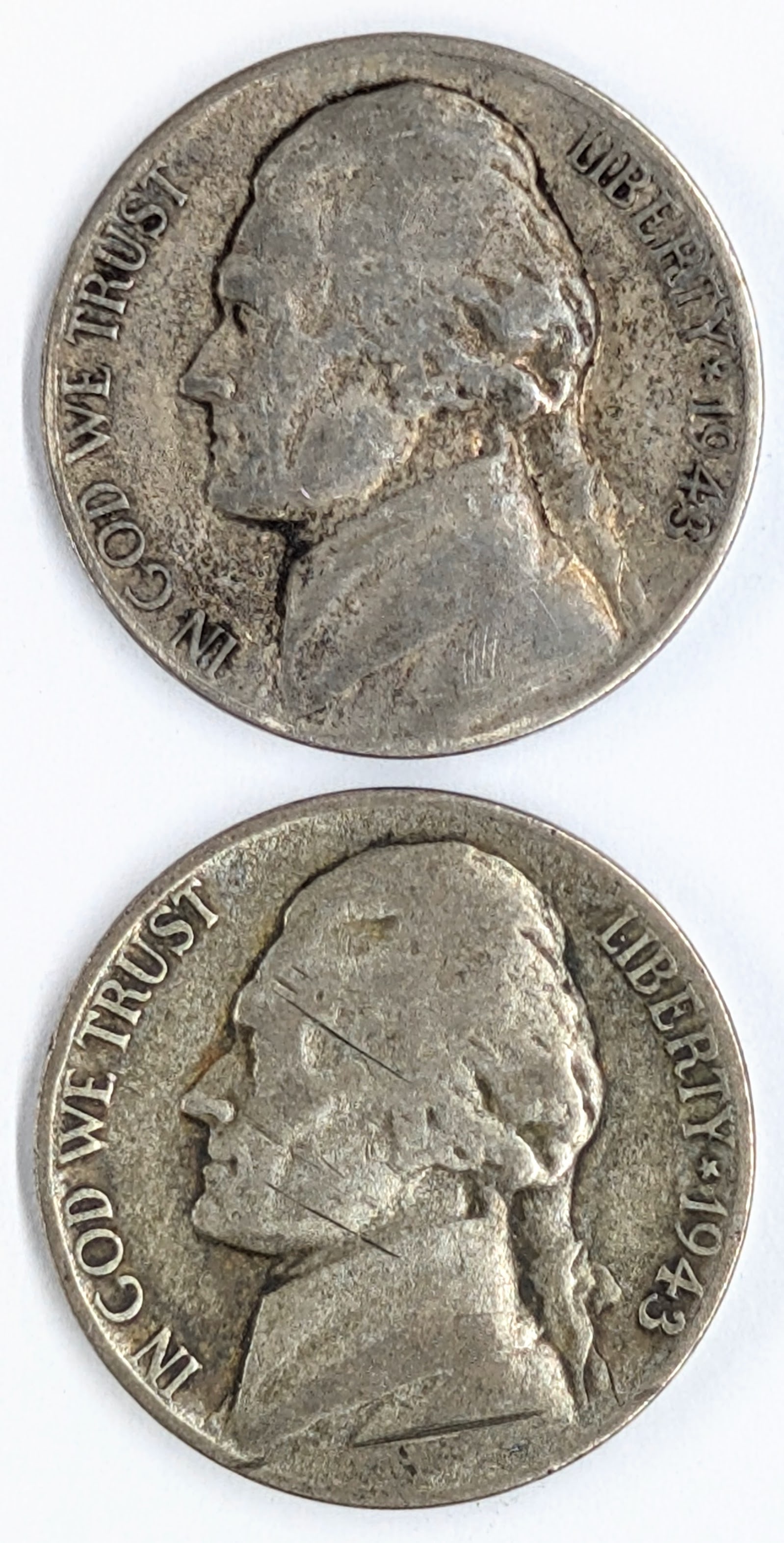 Lot of 2 Silver War Nickels - 35% Silver- 1943 D&P: _