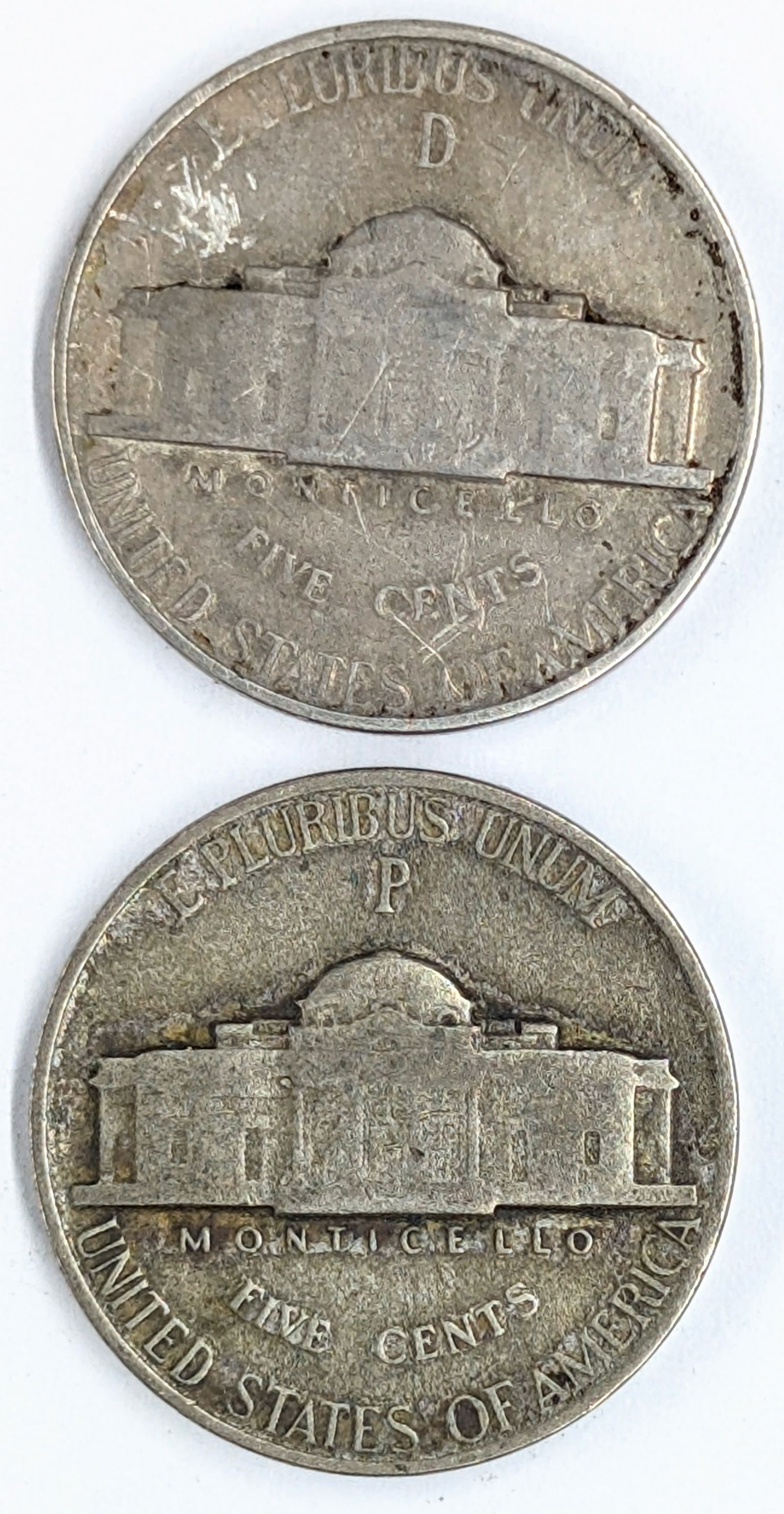 Lot of 2 Silver War Nickels - 35% Silver- 1943 D&P - 2