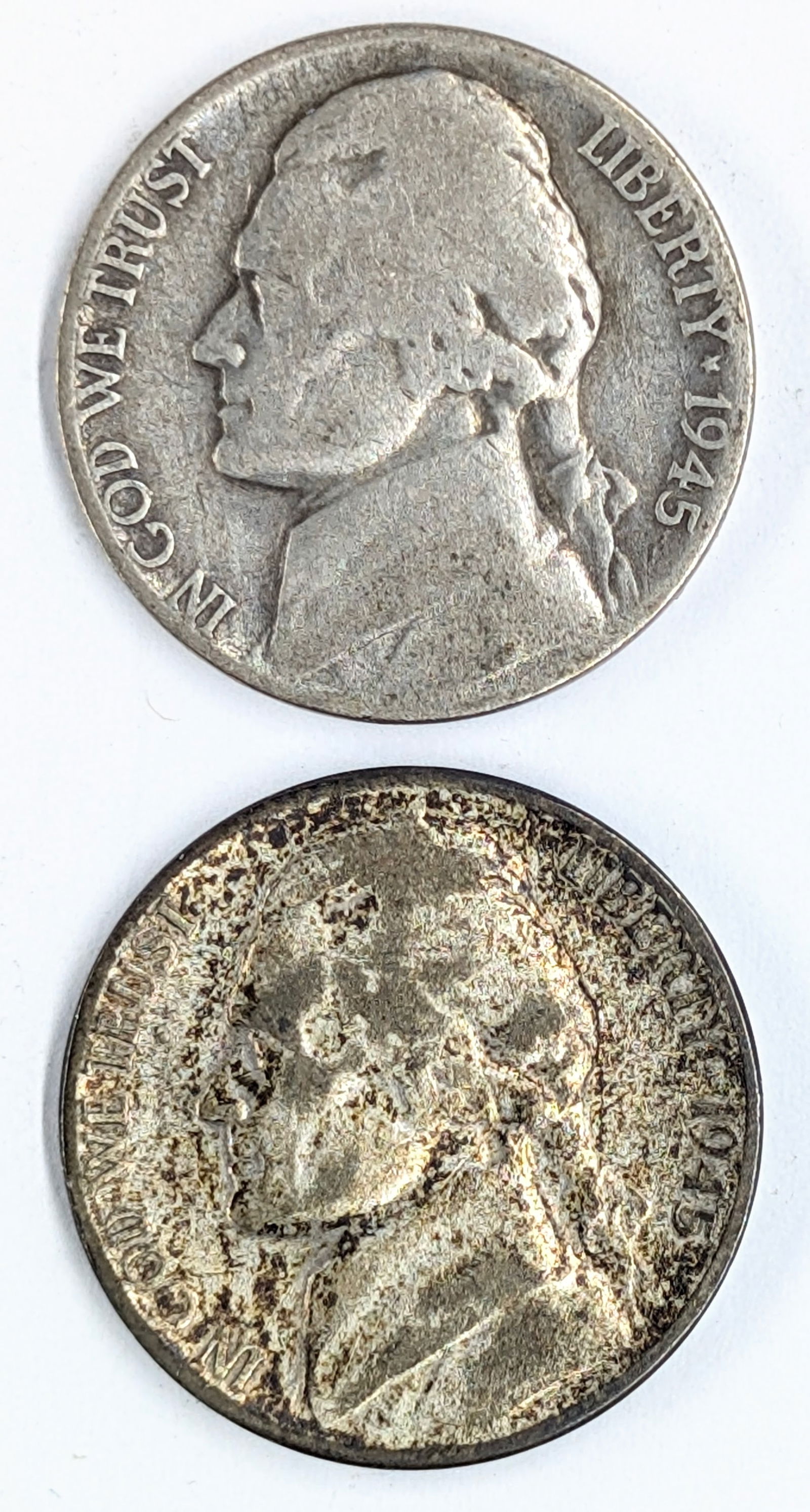 Lot of 2 Silver War Nickels - 35% Silver- 1945 P&S: _