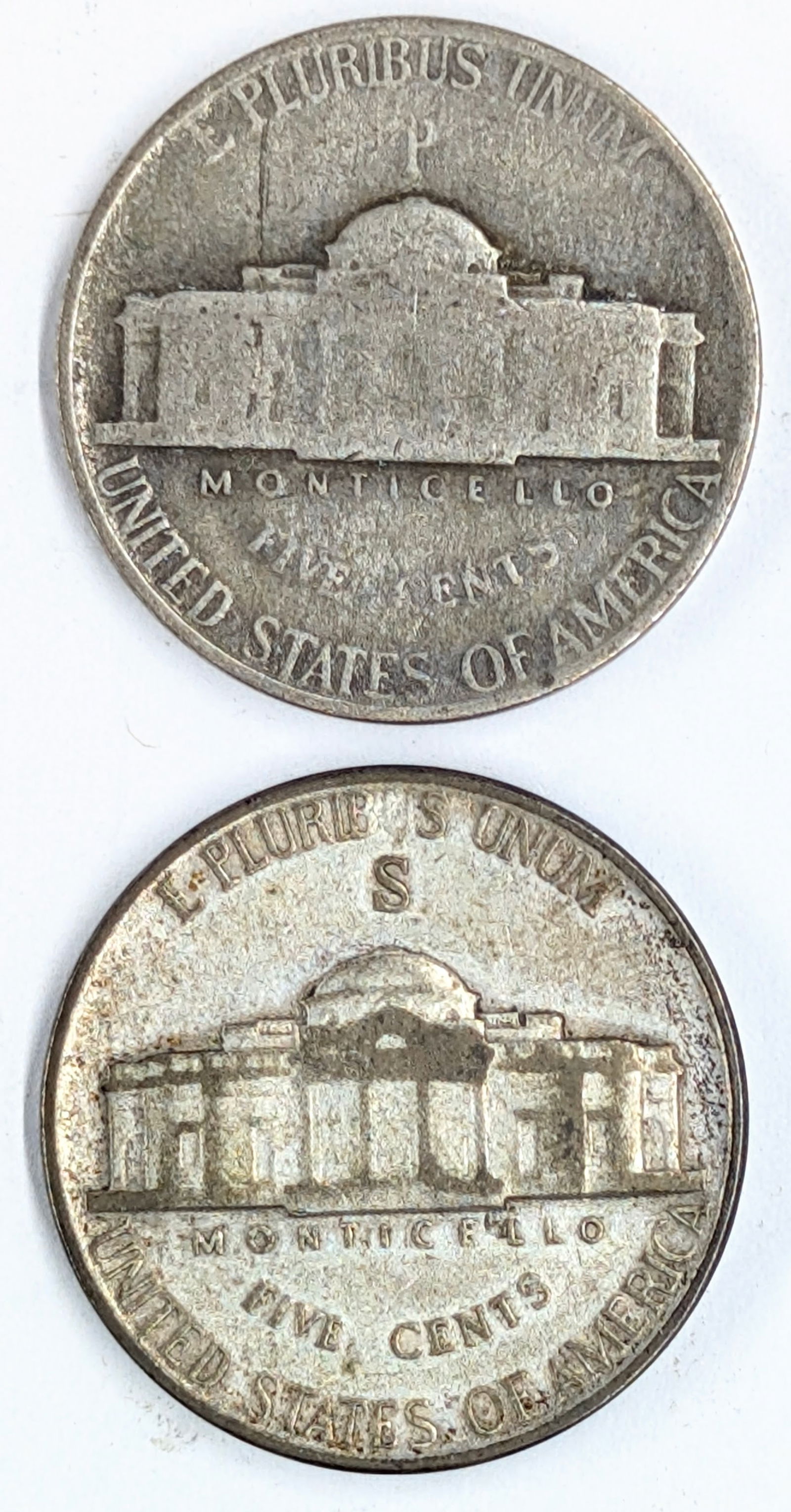 Lot of 2 Silver War Nickels - 35% Silver- 1945 P&S - 2