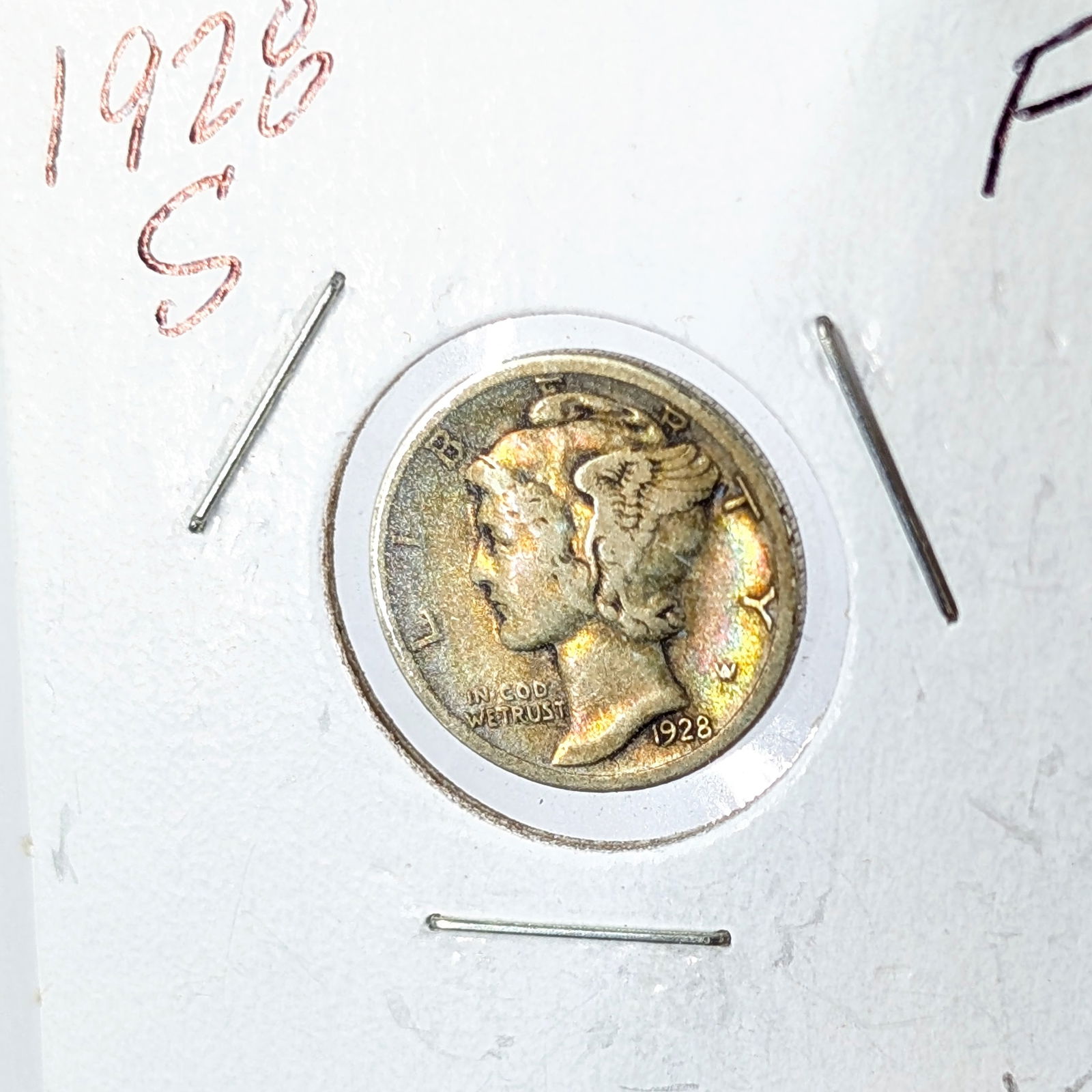 1928-S Silver Mercury Dime-Toned (1 of 3)