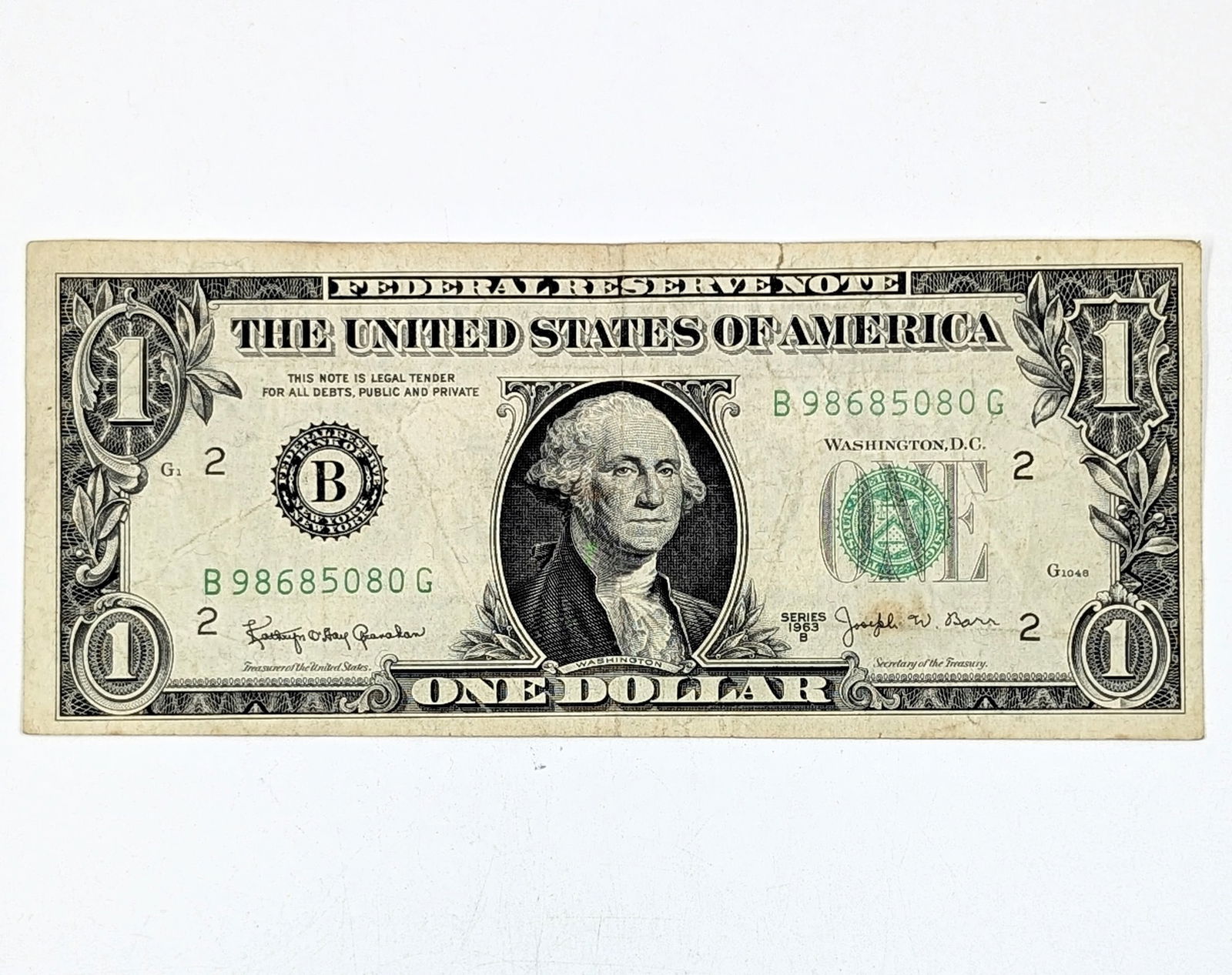 1963-B $1 Note - Green Seal: Circulated Condition 