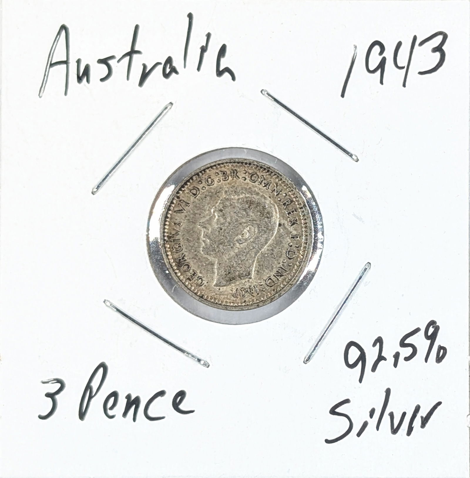 1943 Silver Australian 3 Pence- 92.5% Silver: _ 
