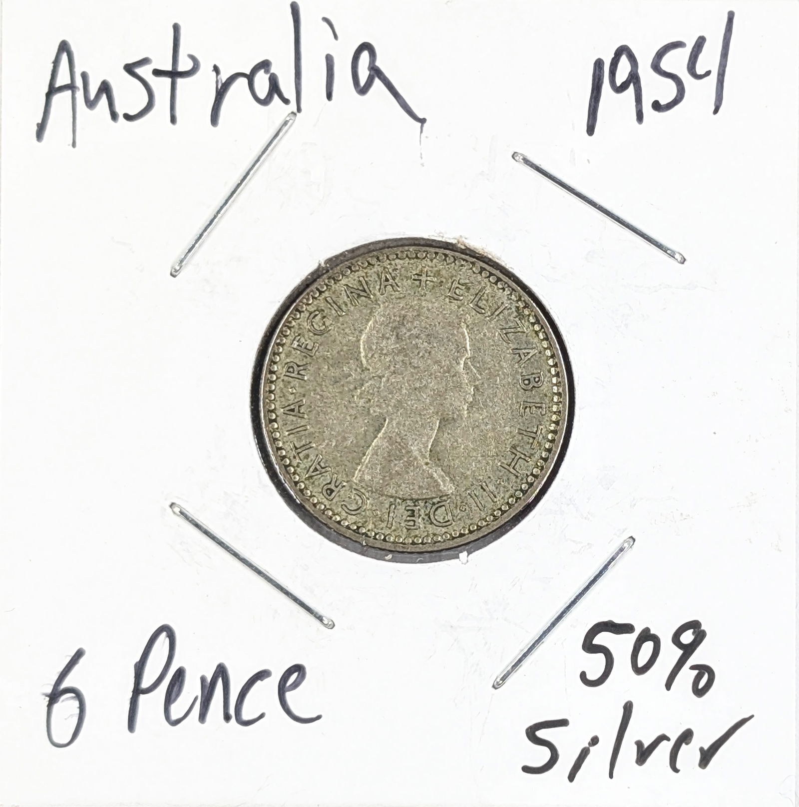 1954 Silver Australian 6 Pence- 50% Silver: _ 