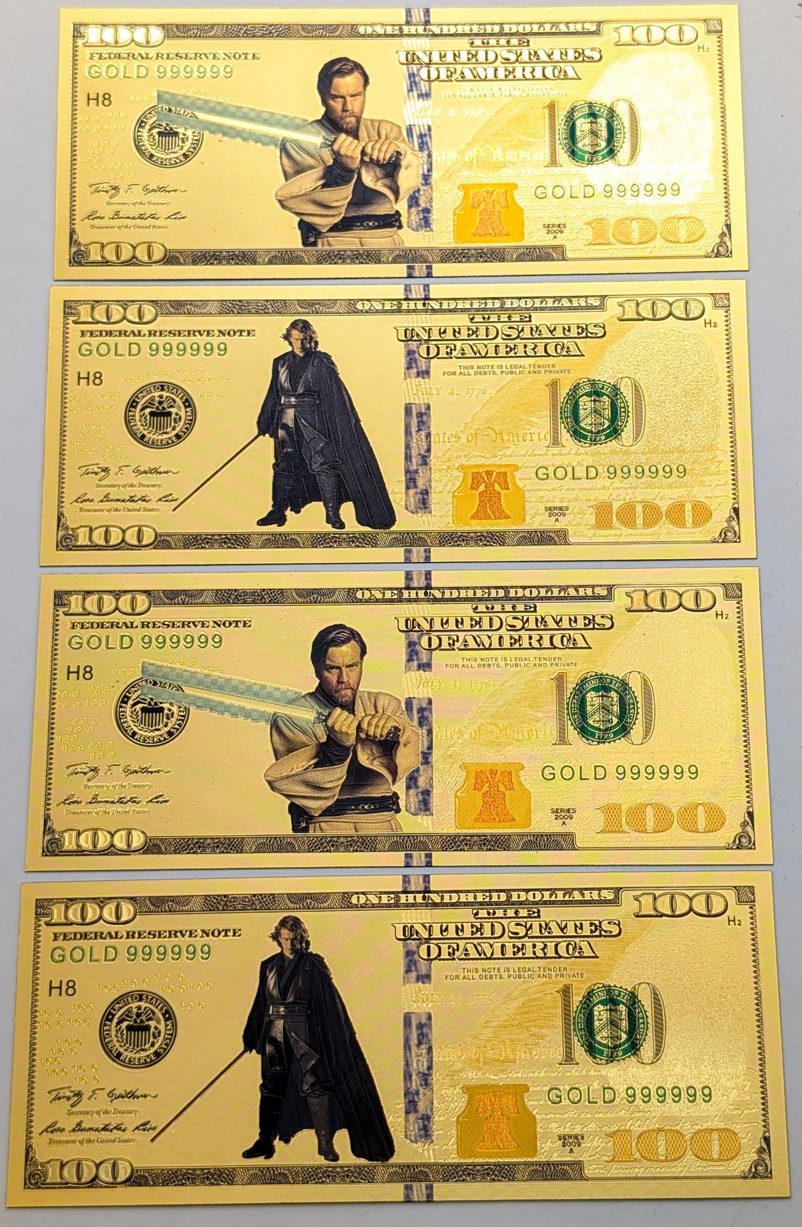 Lot of 4 Star Wars Gold foil $100 design: _ 