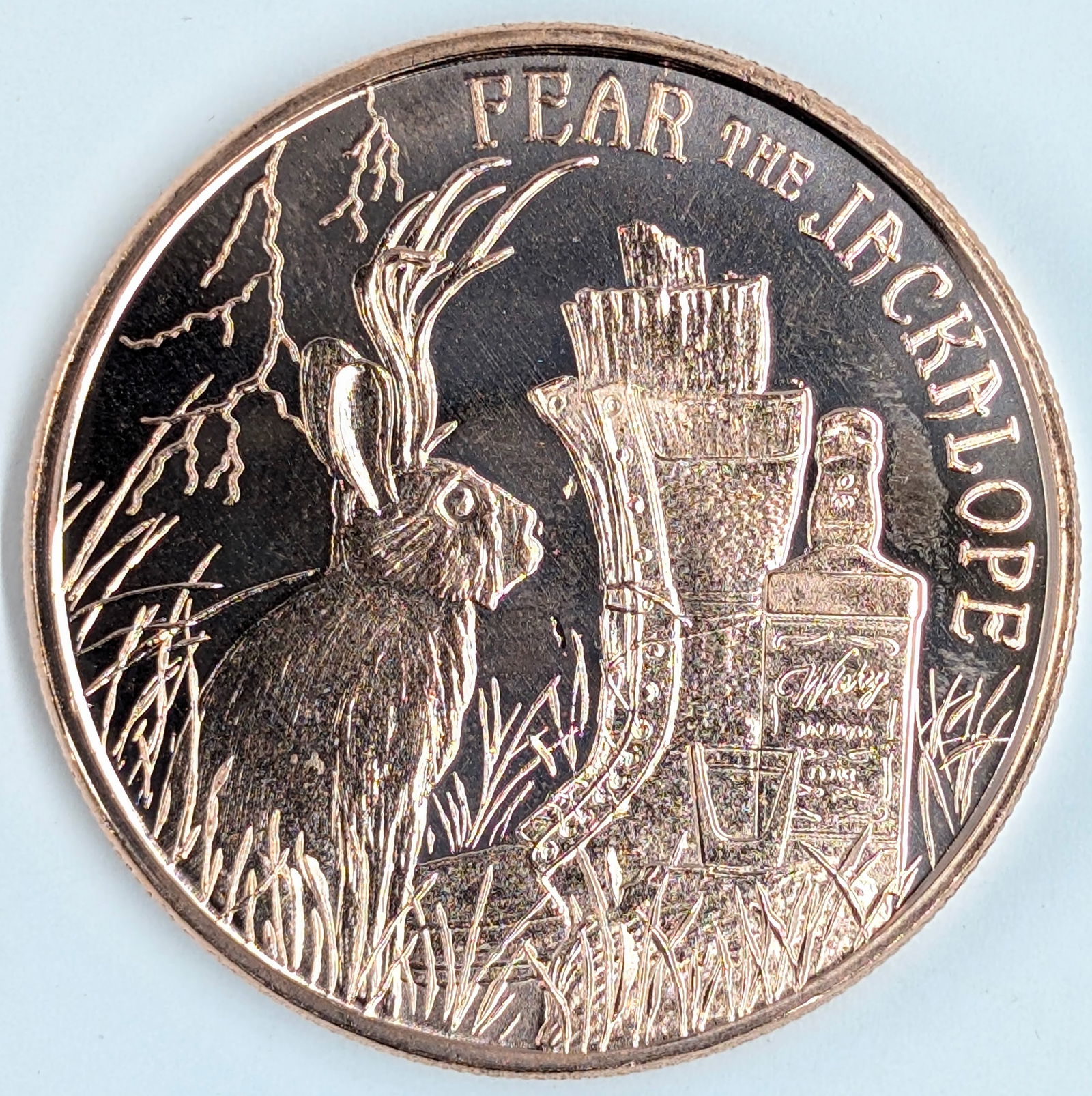 1 Ounce Fine .999 Copper Round- Fear the Jackalope: _ 