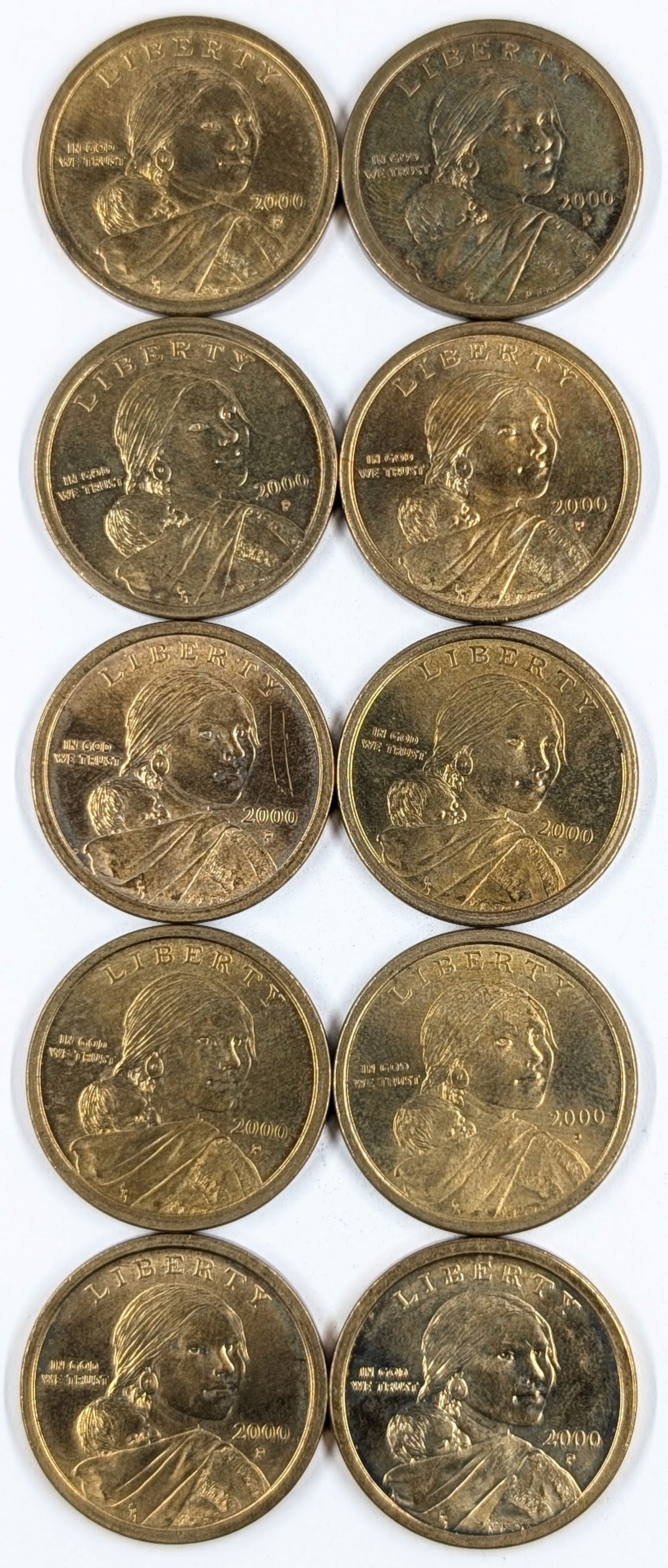 Lot of 10 Sacagawea Dollars- All 2000, Most Uncirculated: _ 