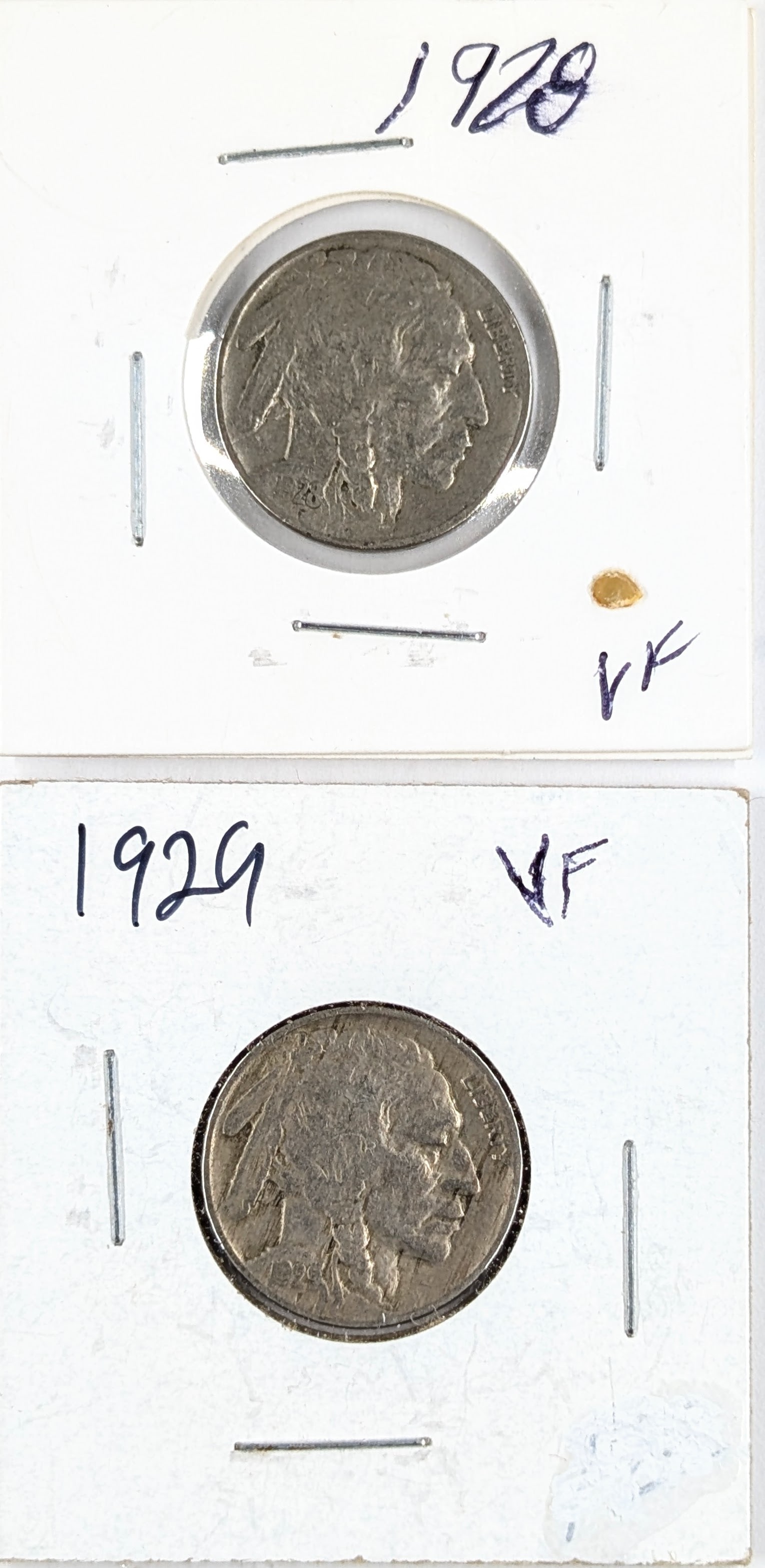 Lot of 2 Buffalo Head Nickels- 1928, 1929: _ 