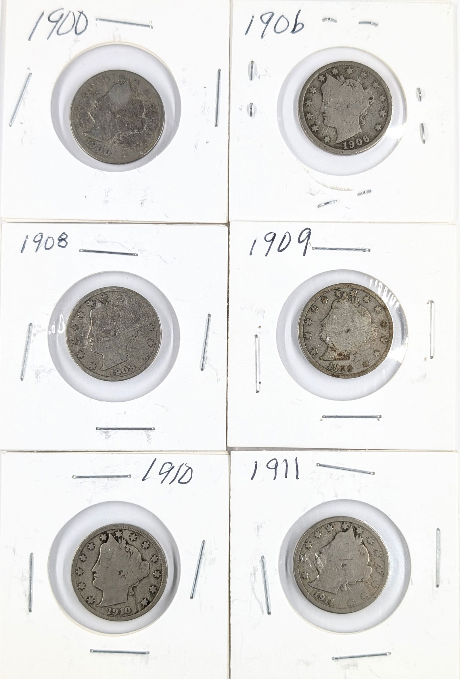 Lot of 6 Liberty V Nickels- 1900-1911: _ 