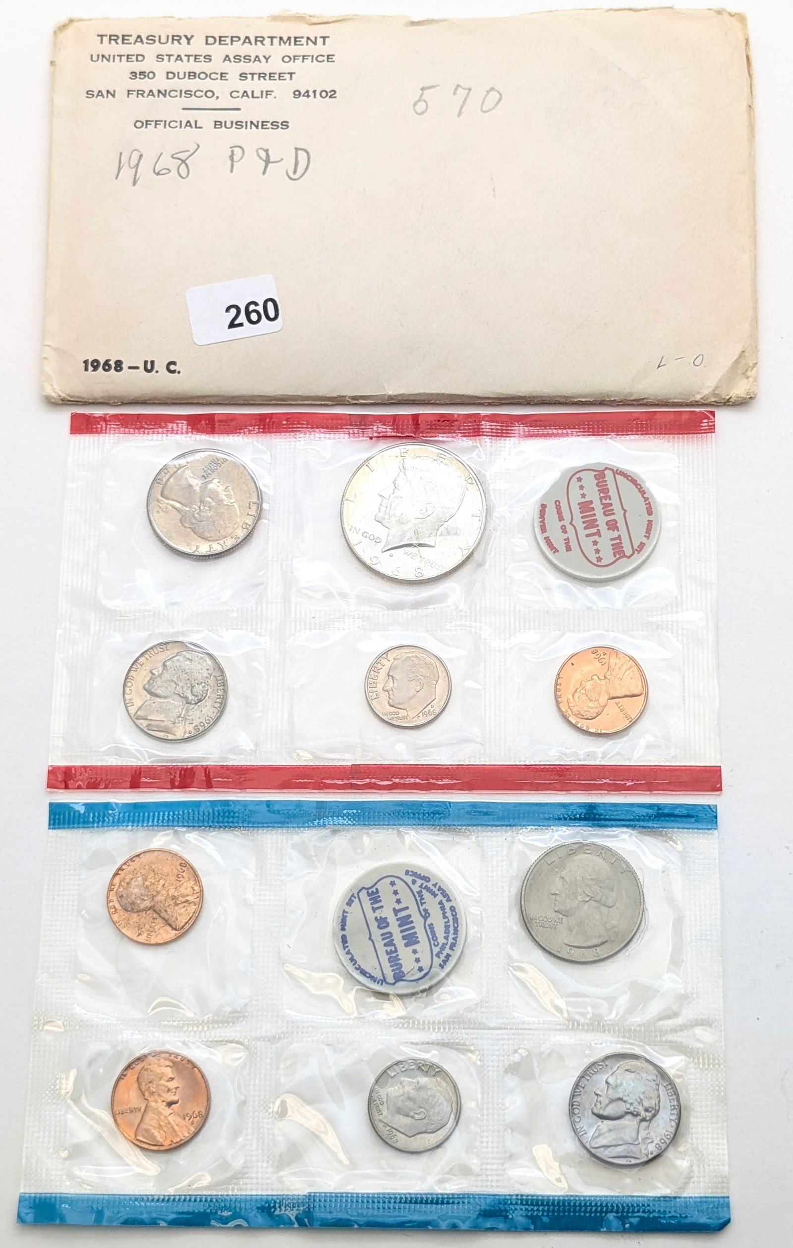 1968 US Mint Uncirculated Coin Set-w/ Silver JFK Half: _ 