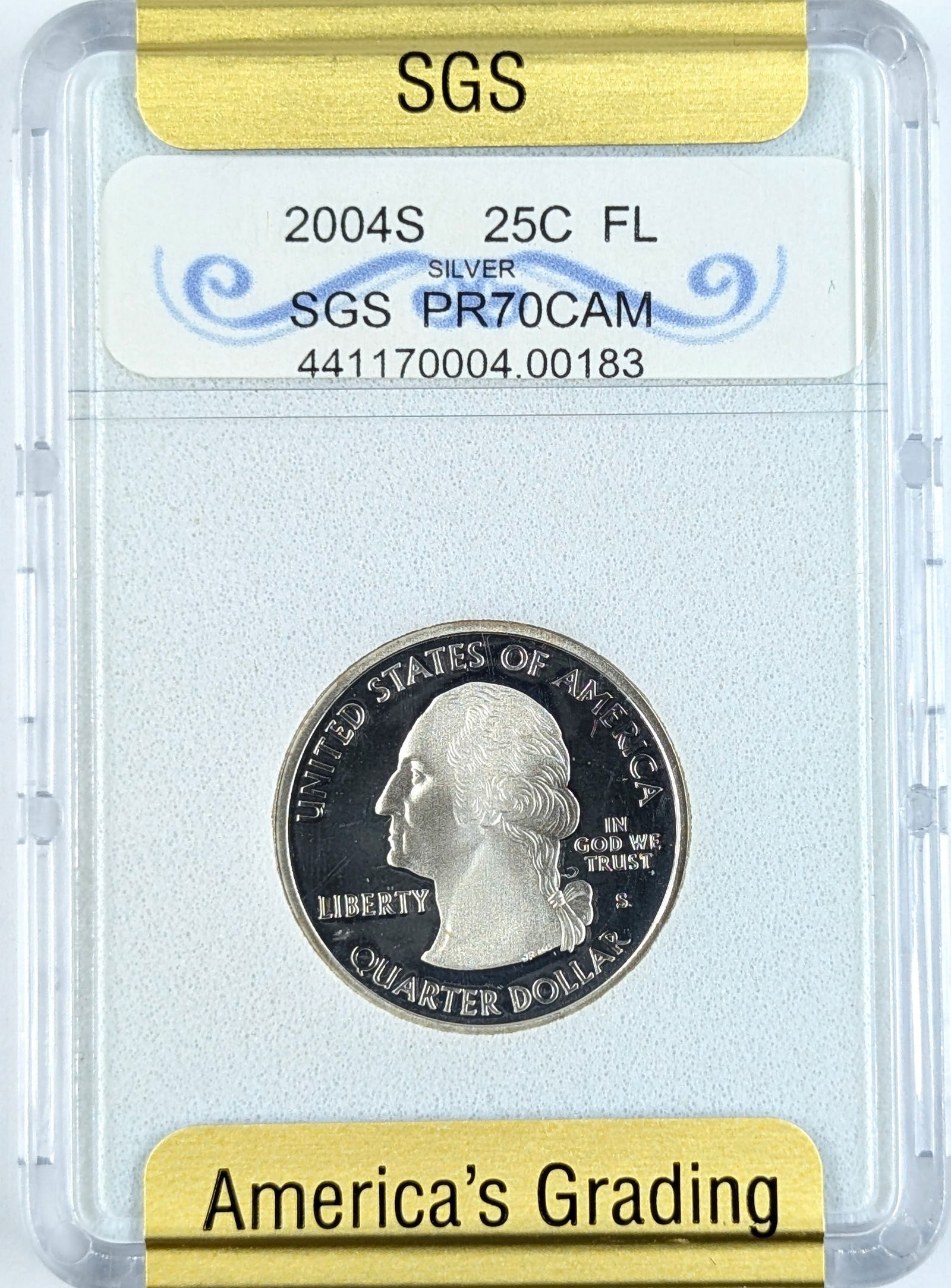 SGS 2004-S PR70 Silver Washington State Quarter- FL: _ 
