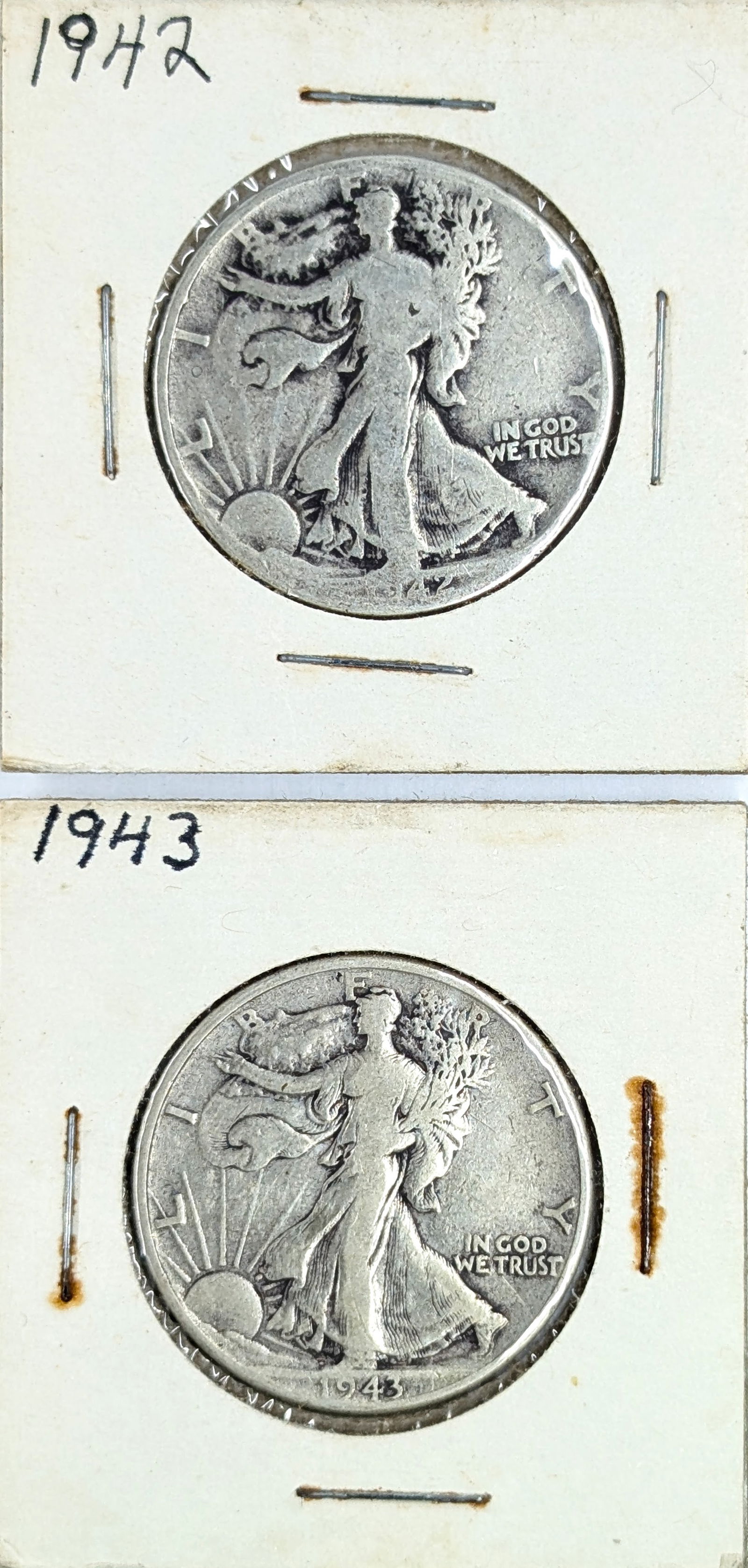 Lot of 2 Silver Walking Liberty Half Dollars - 1942, 1943 (1 of 2)