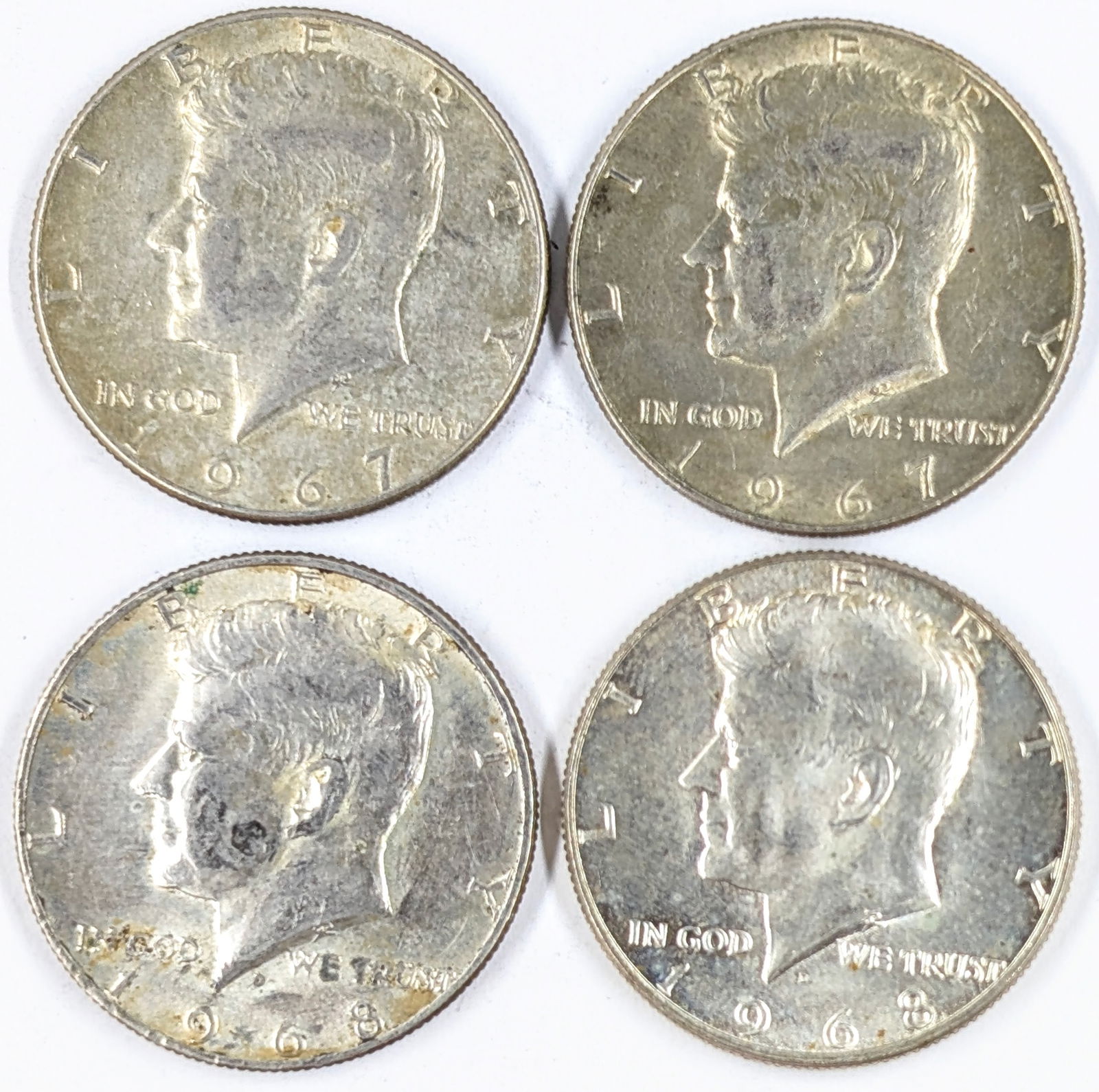 Lot of 4 Silver John F Kennedy Half Dollars - 1967-1968 (1 of 2)