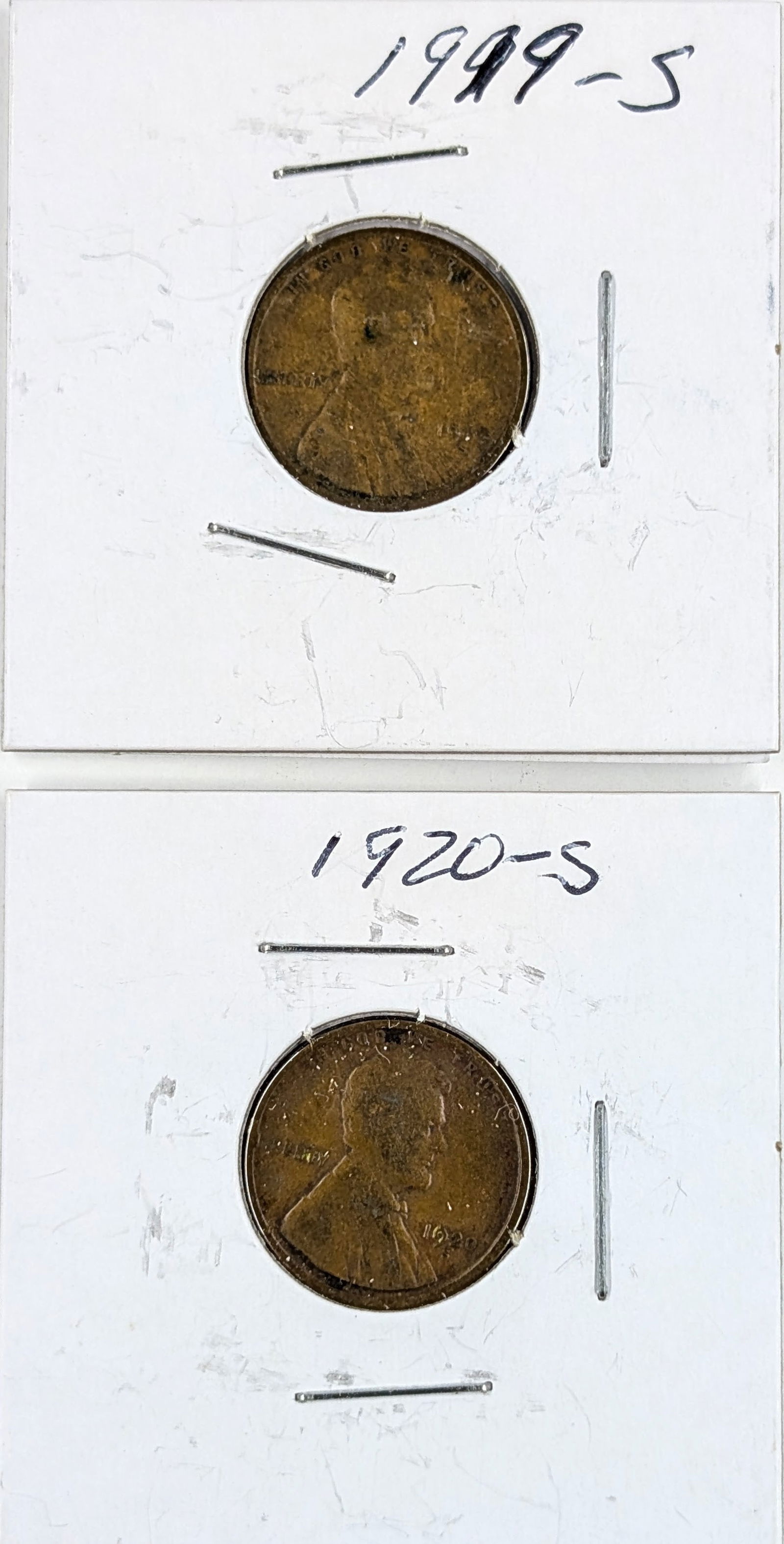 Lot of 2 Wheat Cents- 1919-S, 1920-S: _