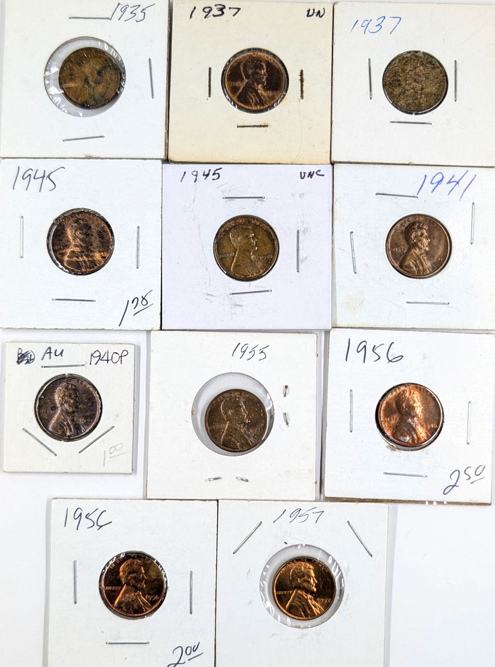 Lot of 11 Wheat Cents- 1935-1957: _