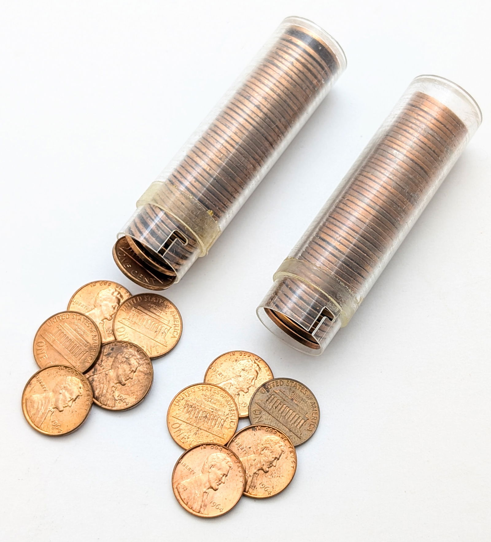 Lot of 2 Tubes of 50 (each) Lincoln Cents - 1964 P/D - Some Uncirculated: _ 