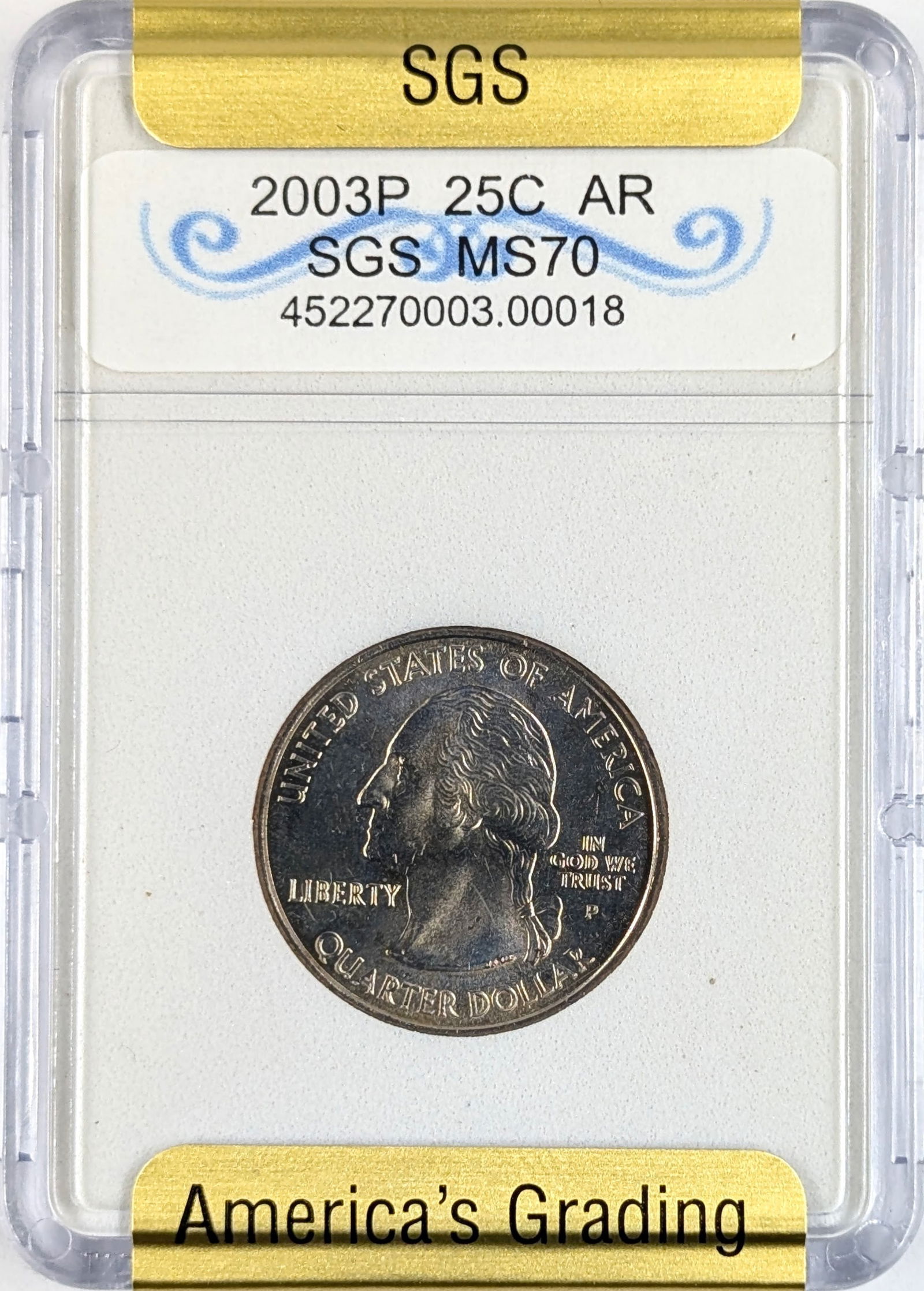 SGS 2003-P MS70 Arkansas State Quarter: _ 