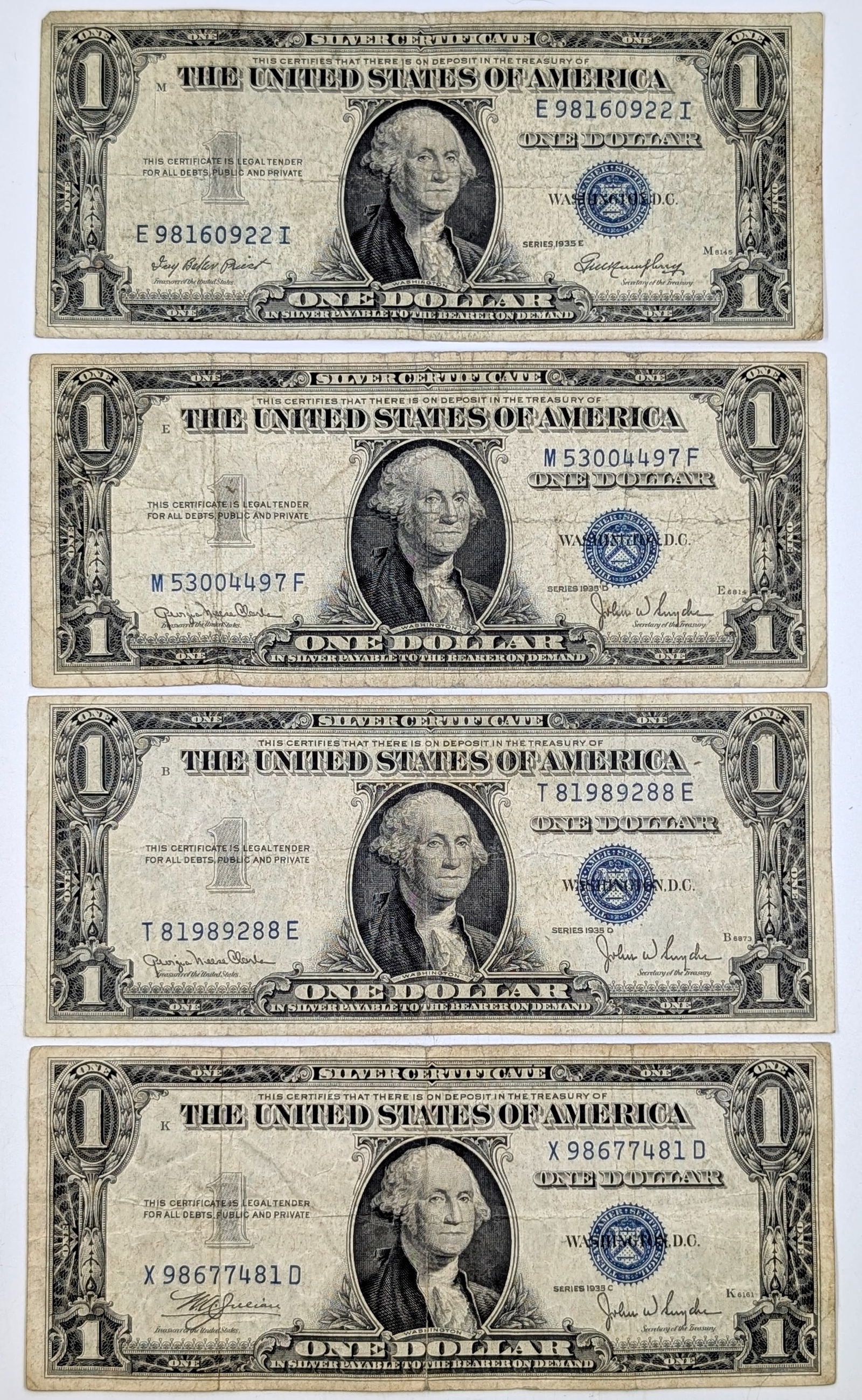 Lot of 4 - 1935 C/D $1 Notes - Silver Certificates (1 of 2)
