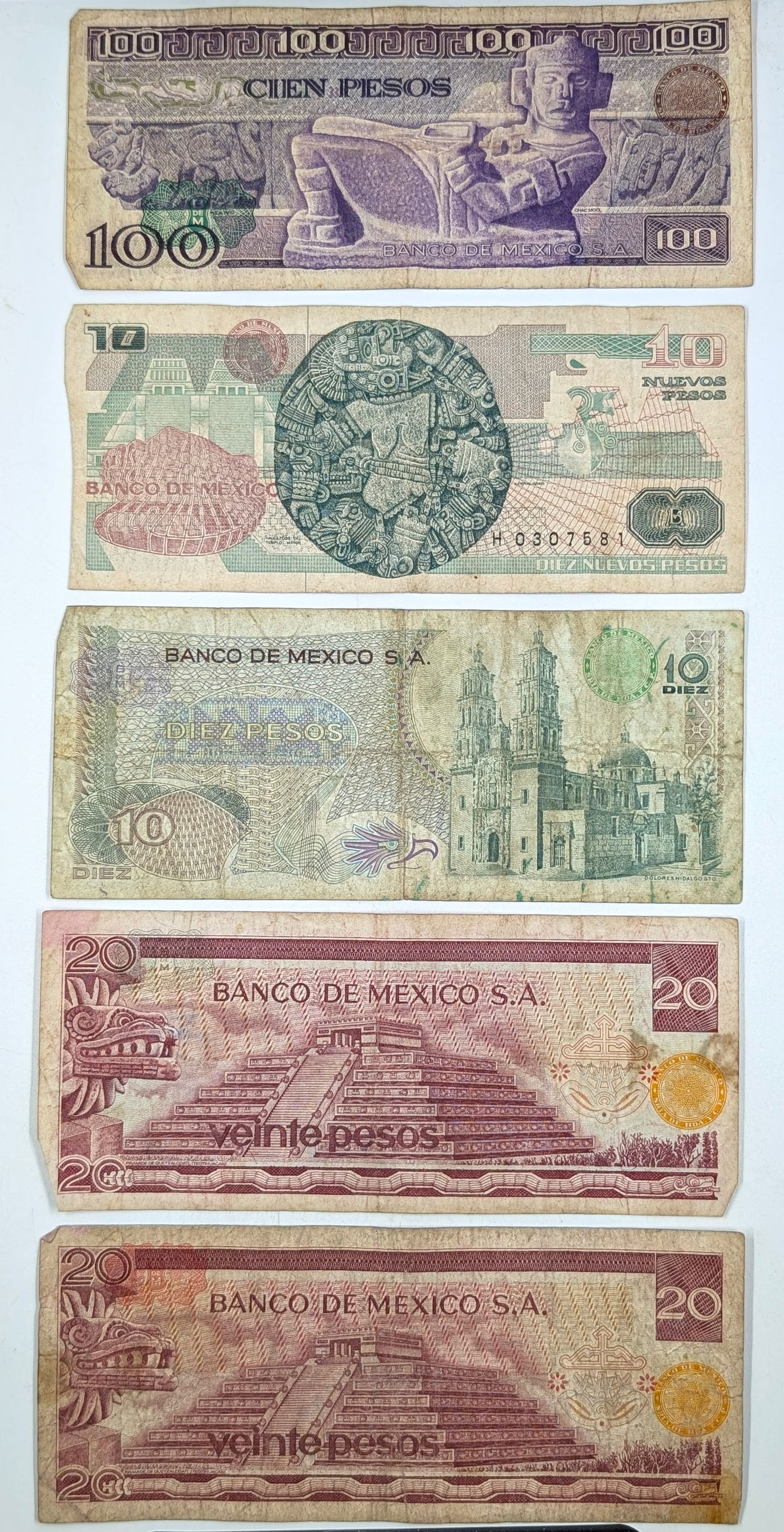 Lot of 5 Mexican Peso Banknotes - 2