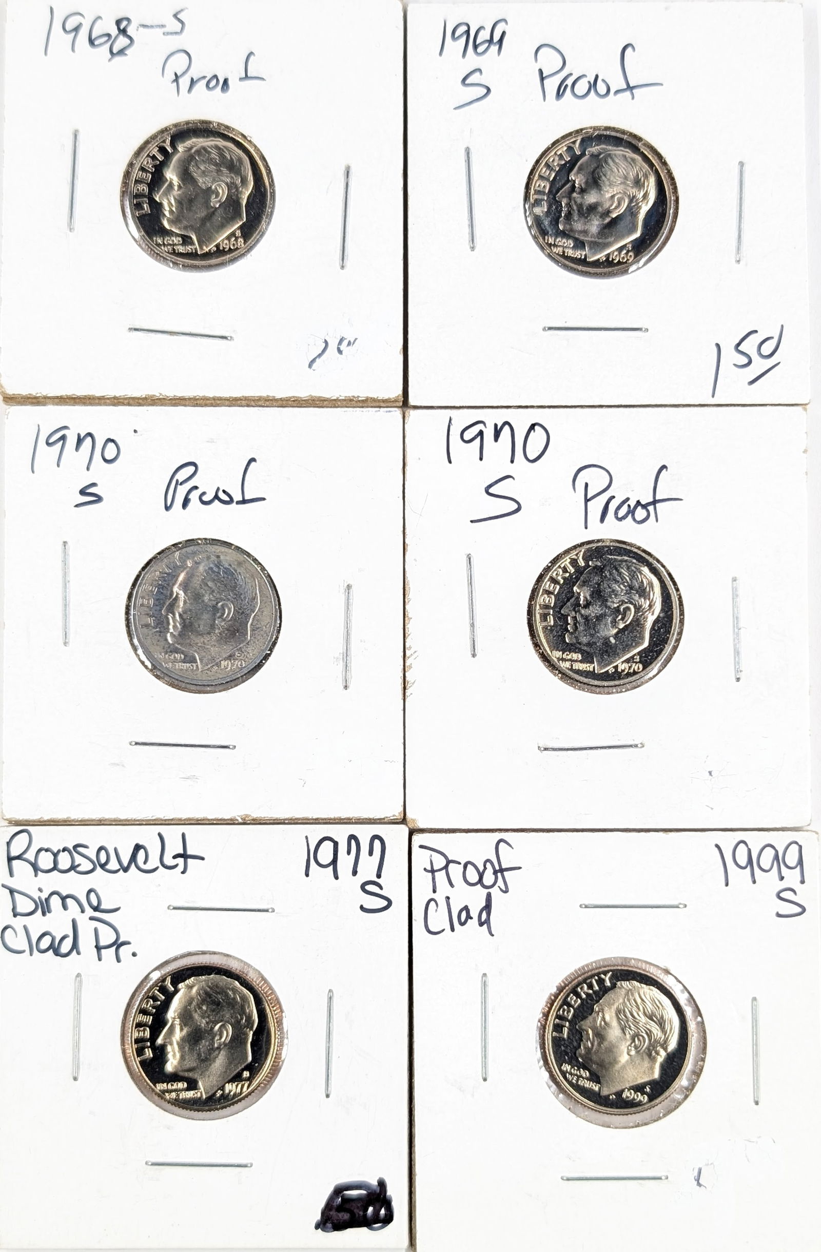 Lot of 6 Proof Roosevelt Dimes - 1968-1999: _