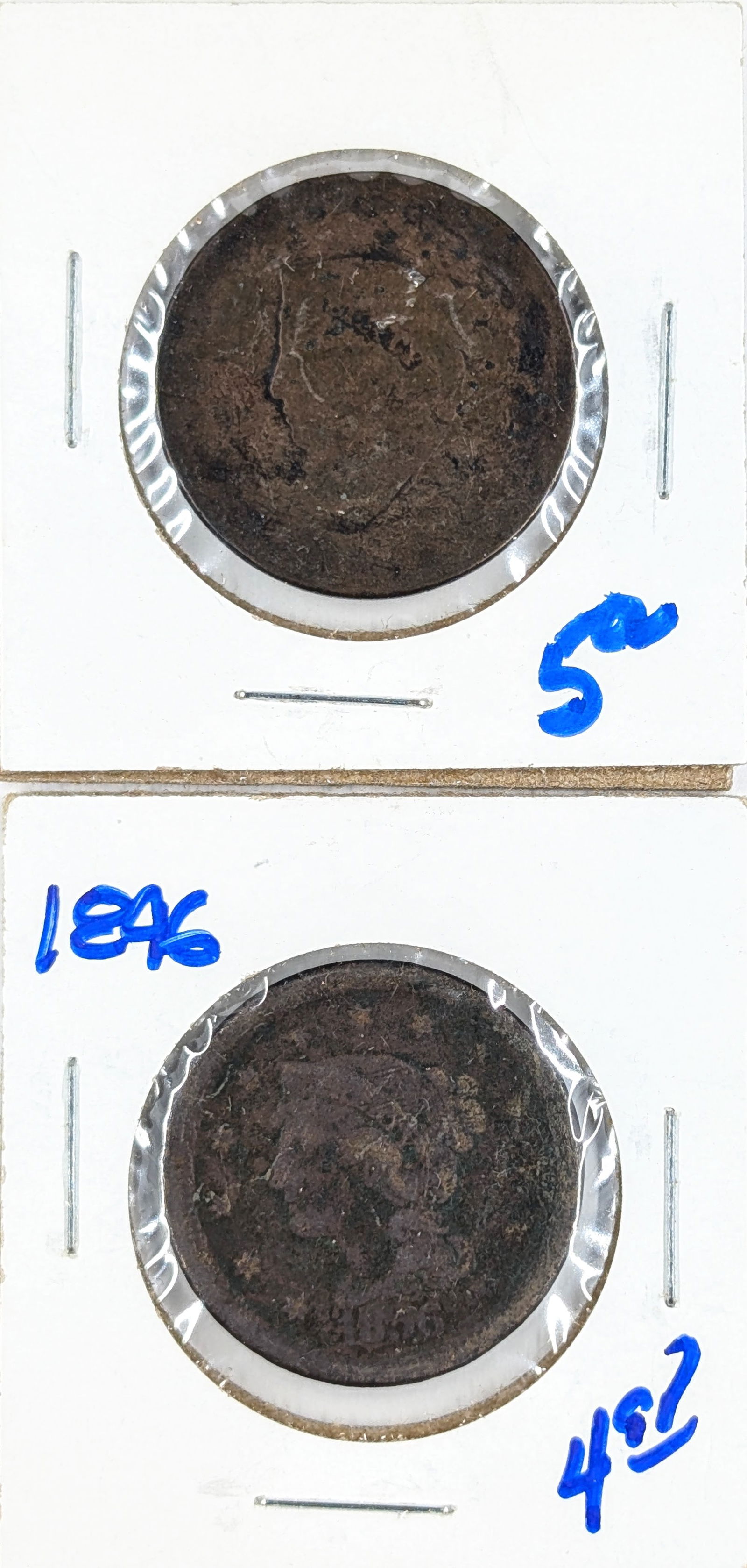 Lot of 2 Large Cents- No Date, 1946: _ 