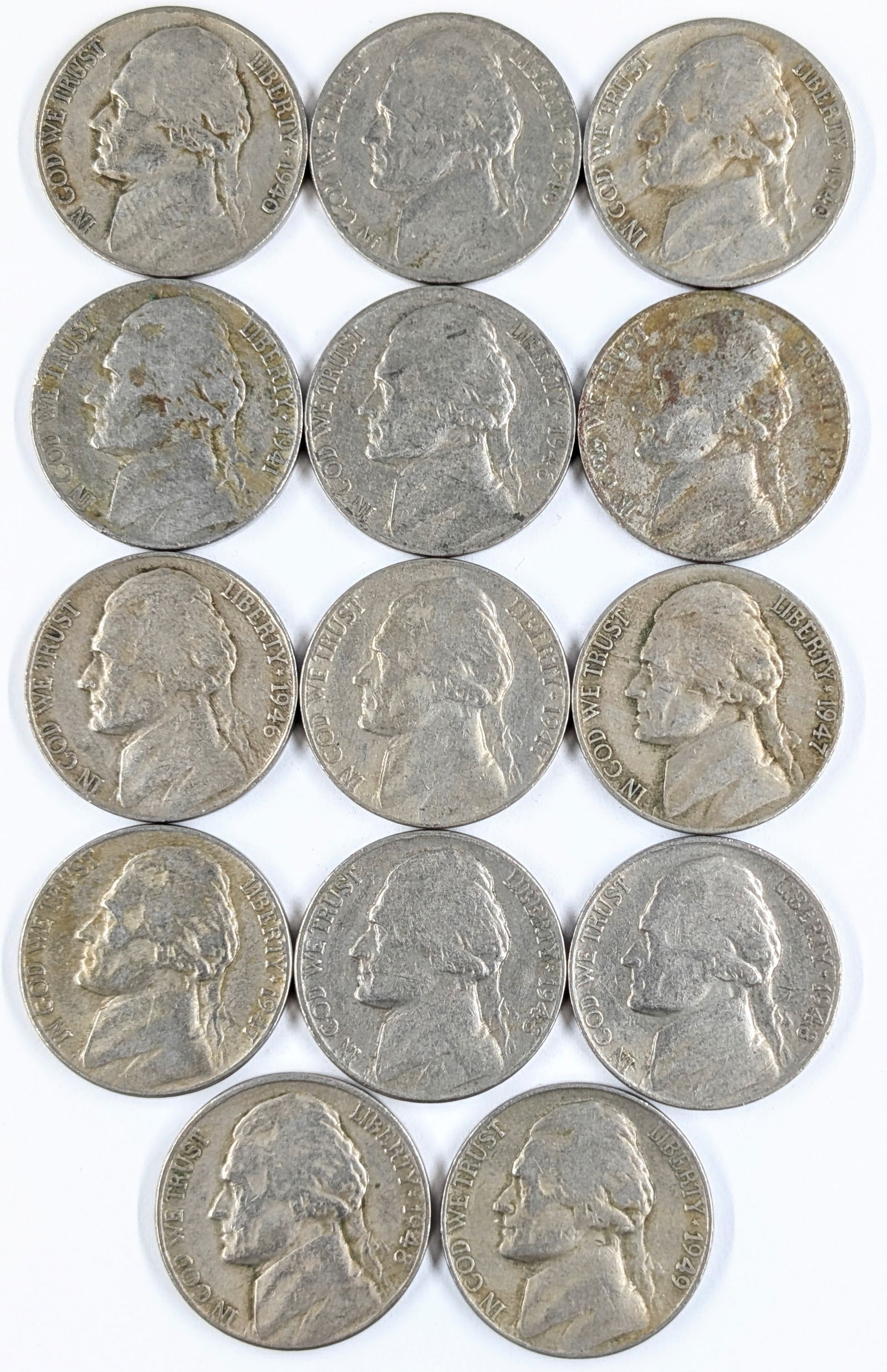 Lot of 14 Jefferson Nickels - 1940-1949 (1 of 2)