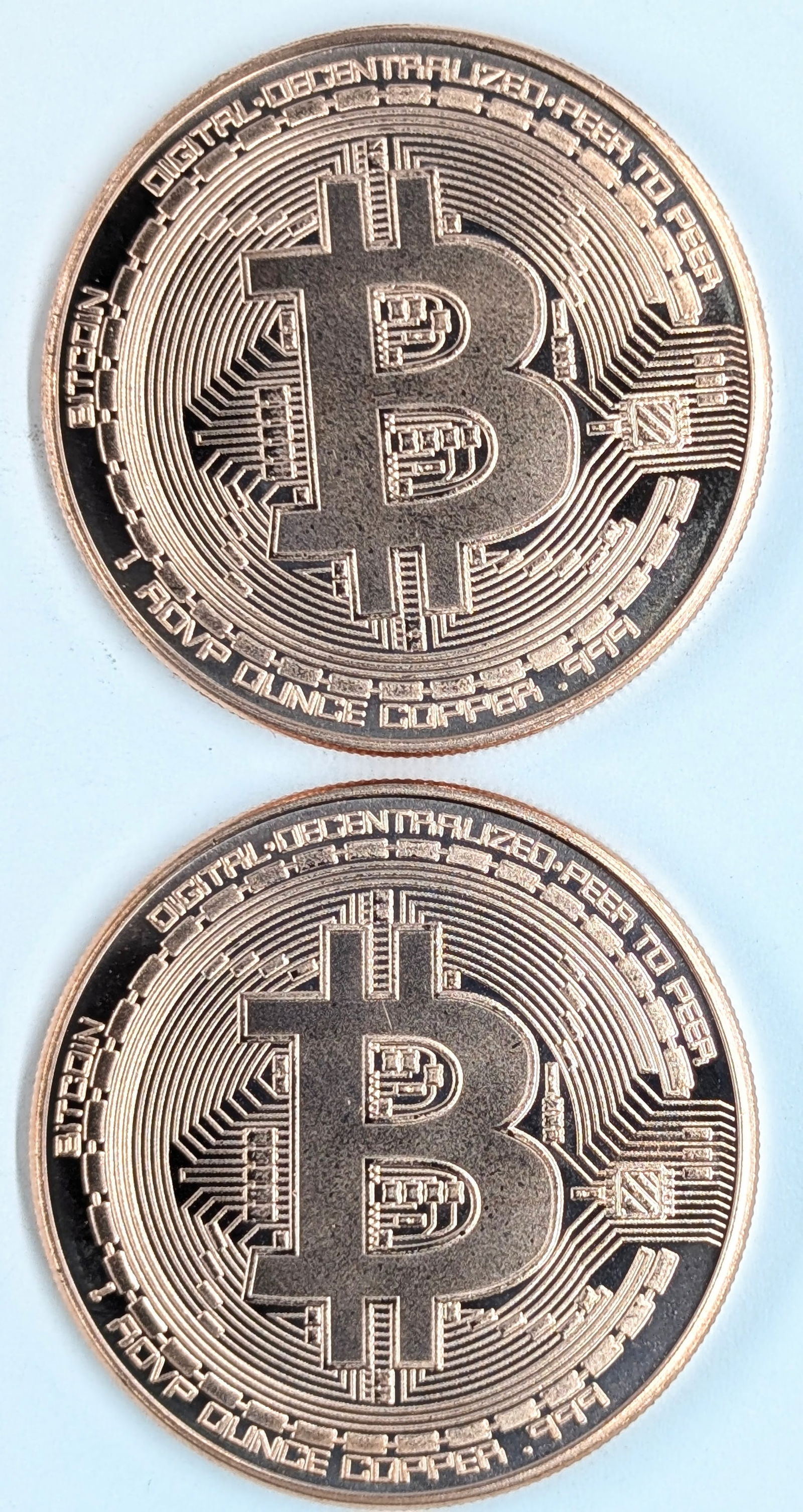 Lot of 2 - 1 Ounce (each) Fine .999 Copper Rounds - Bitcoin (1 of 2)