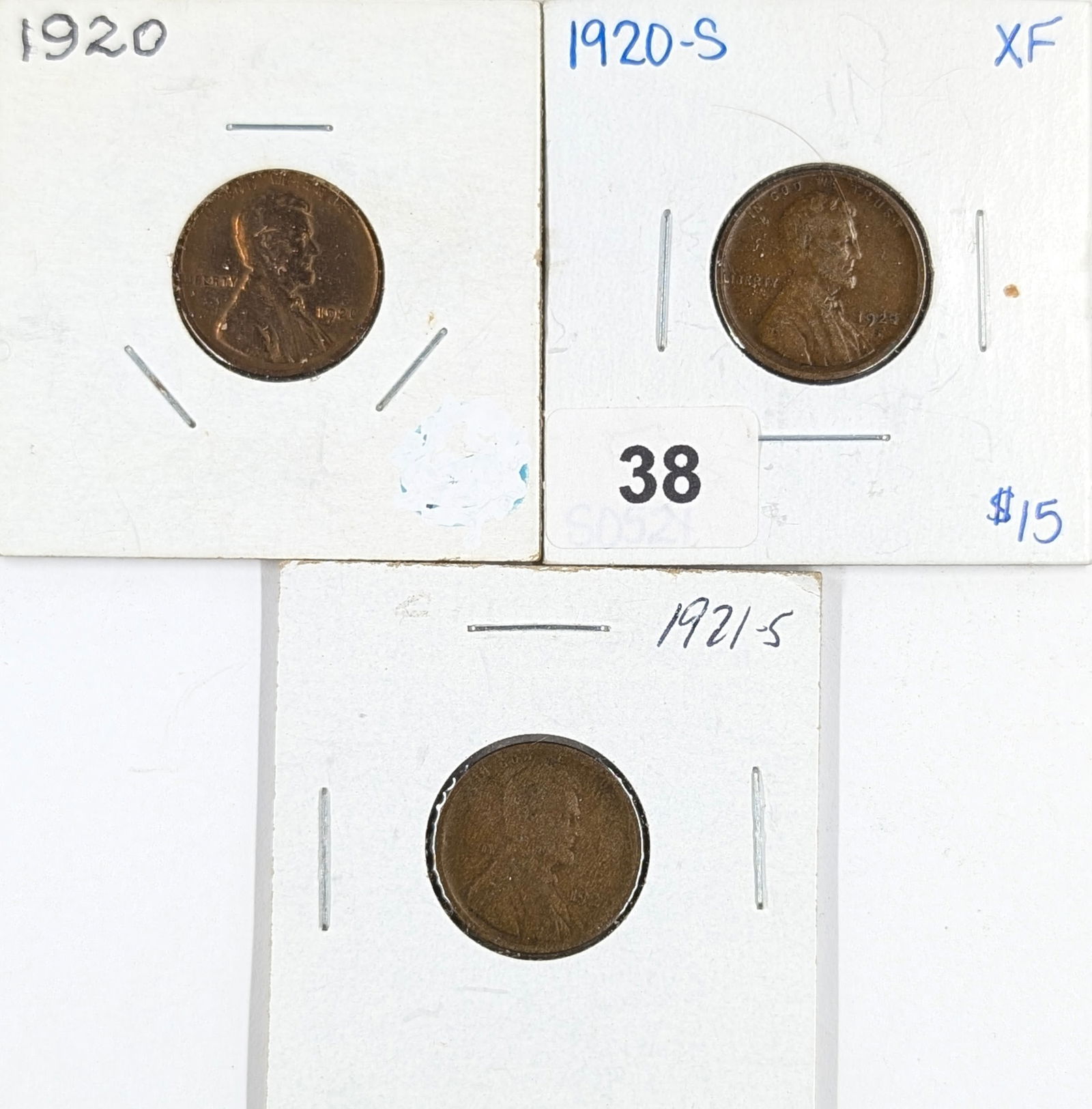 Lot of 3 Wheat Cents - 1920 P/S, 1921-S: Coin