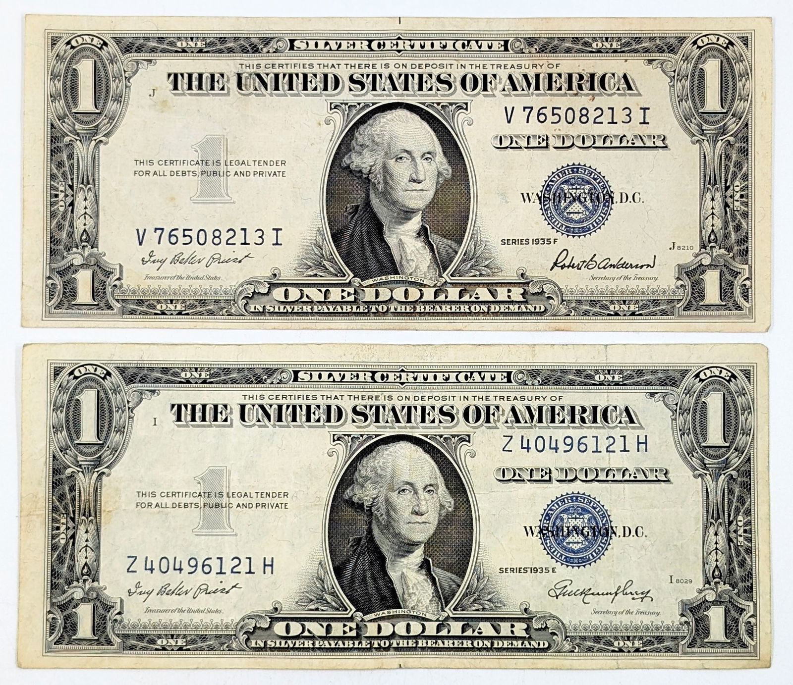 Lot of 2 - 1935 E/F $1 Notes - Silver Certificates (1 of 2)