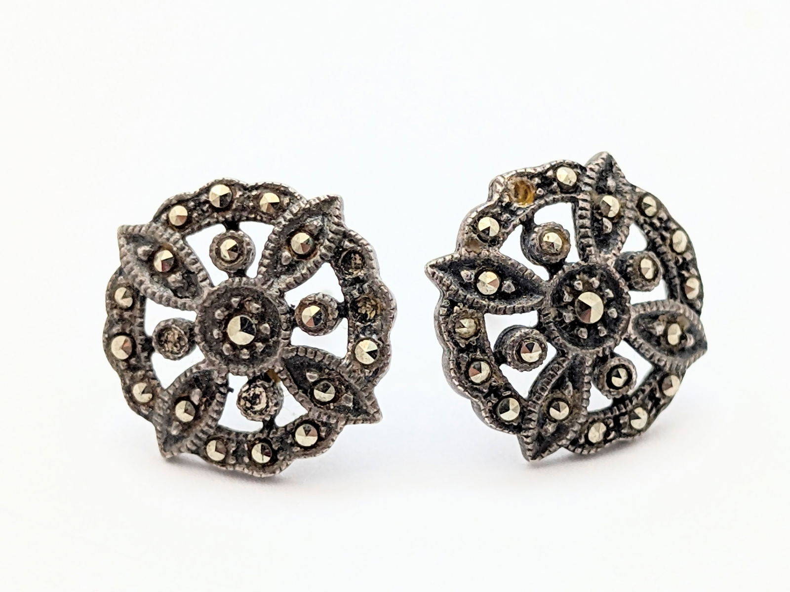 Sterling Silver Rhinestone Ladies Stud Earrings: The backs are missing