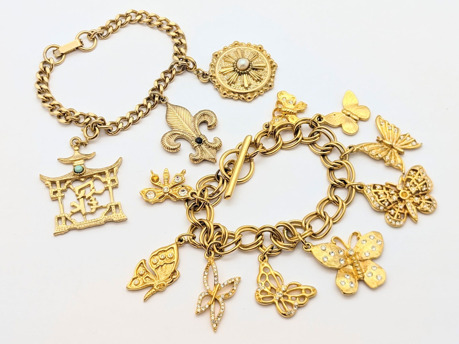 Lot of 2 Ladies Costume Charm Bracelets: Various Lengths - See last picture 