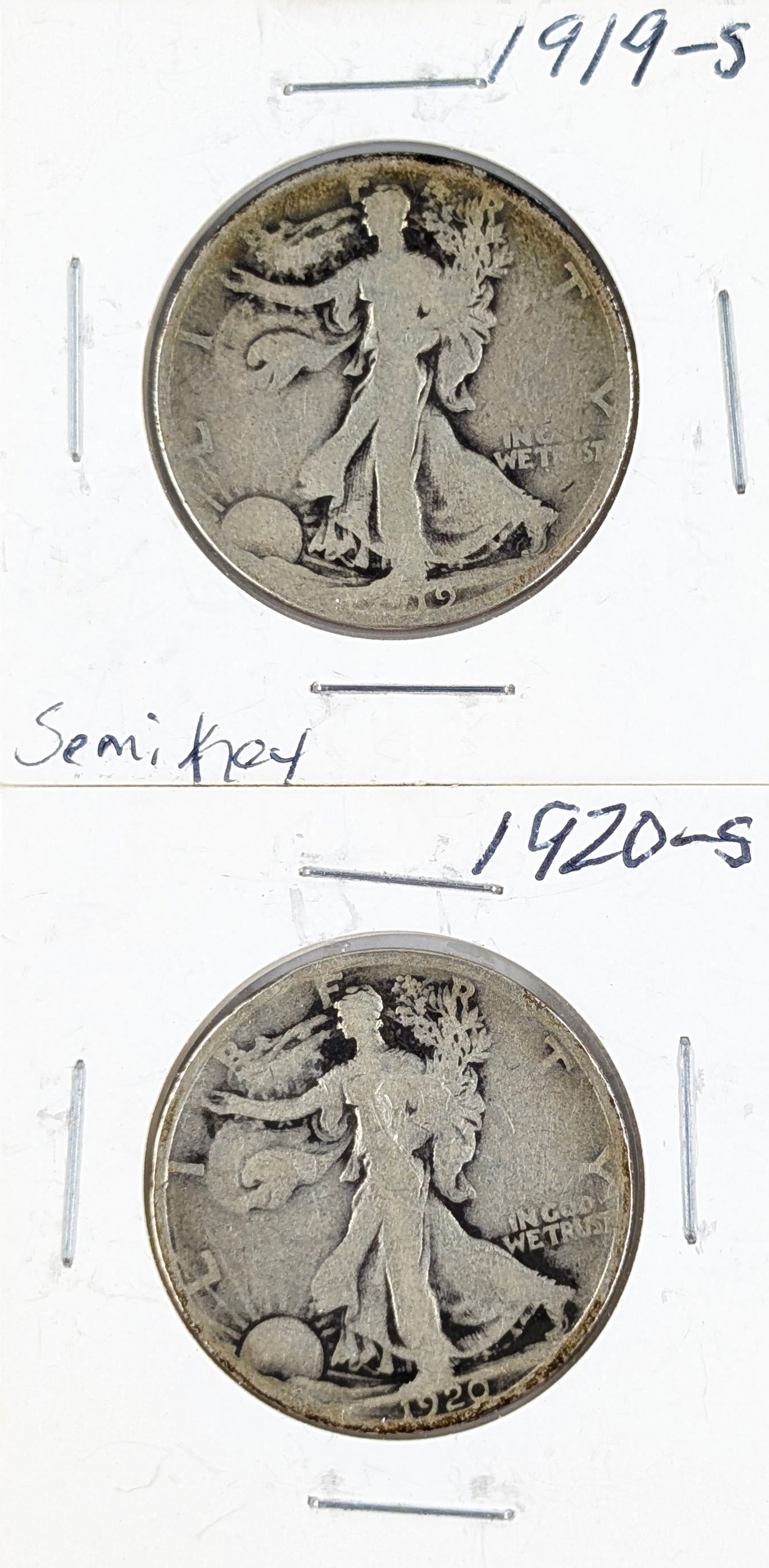 Lot of 2 Silver Walking Liberty Half Dollars - 1919-S, 1920-S - KEY DATE: Silver 