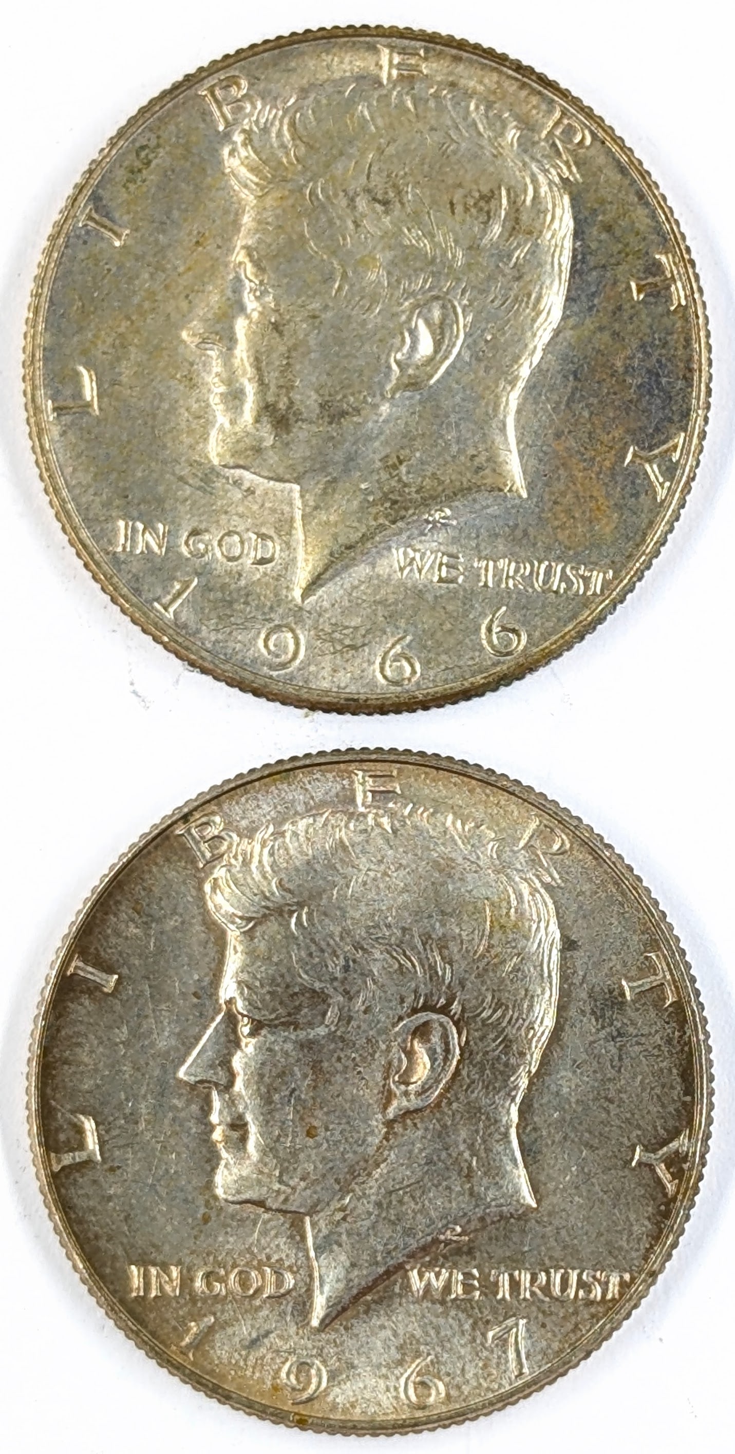 Lot of 2 Silver John F Kennedy Half Dollars - 1966, 1967 (1 of 2)