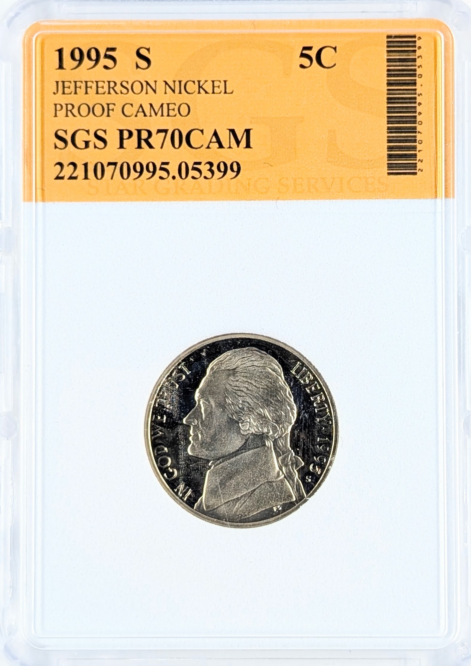 SGS 1995-S PR70 CAM Jefferson Nickel: Coin 