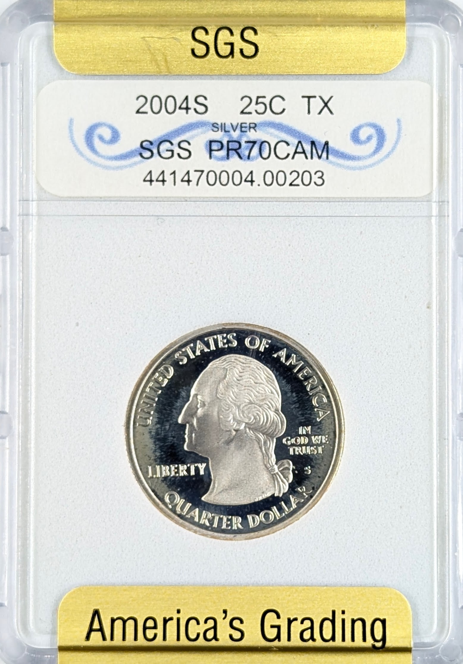 SGS 2004-S PR70 CAM Silver Texas State Quarter: Silver 