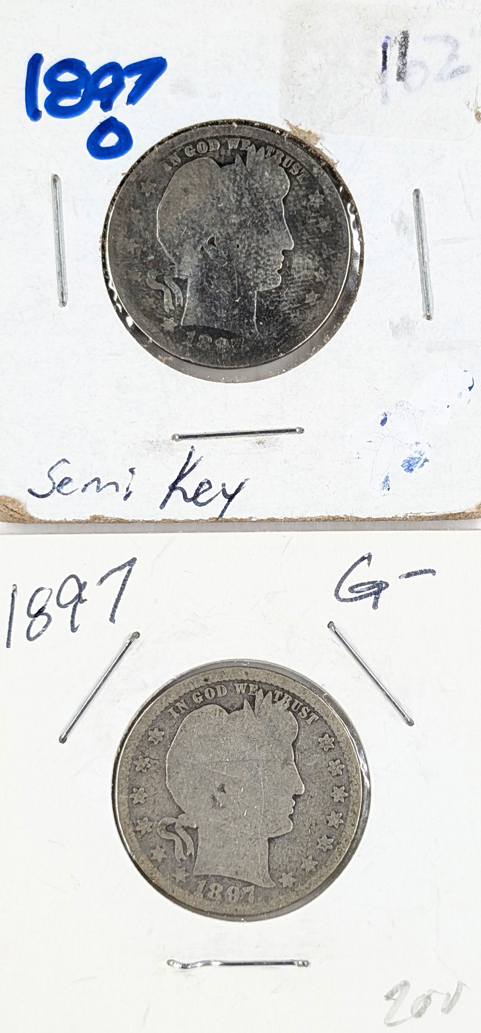 Lot of 2 Silver Barber Quarters - 1897, Semi-Key 1897-O: Silver 