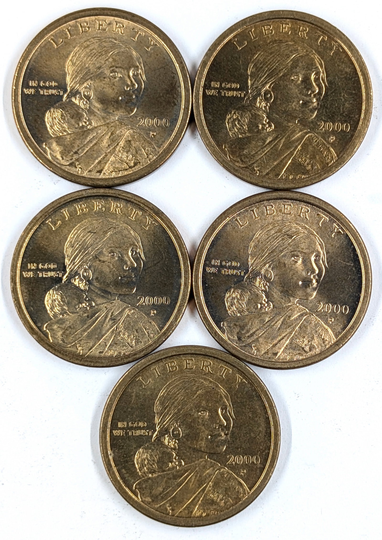 Lot of 5 2000-P Sacagawea Dollars - Mostly Uncirculated: Coin