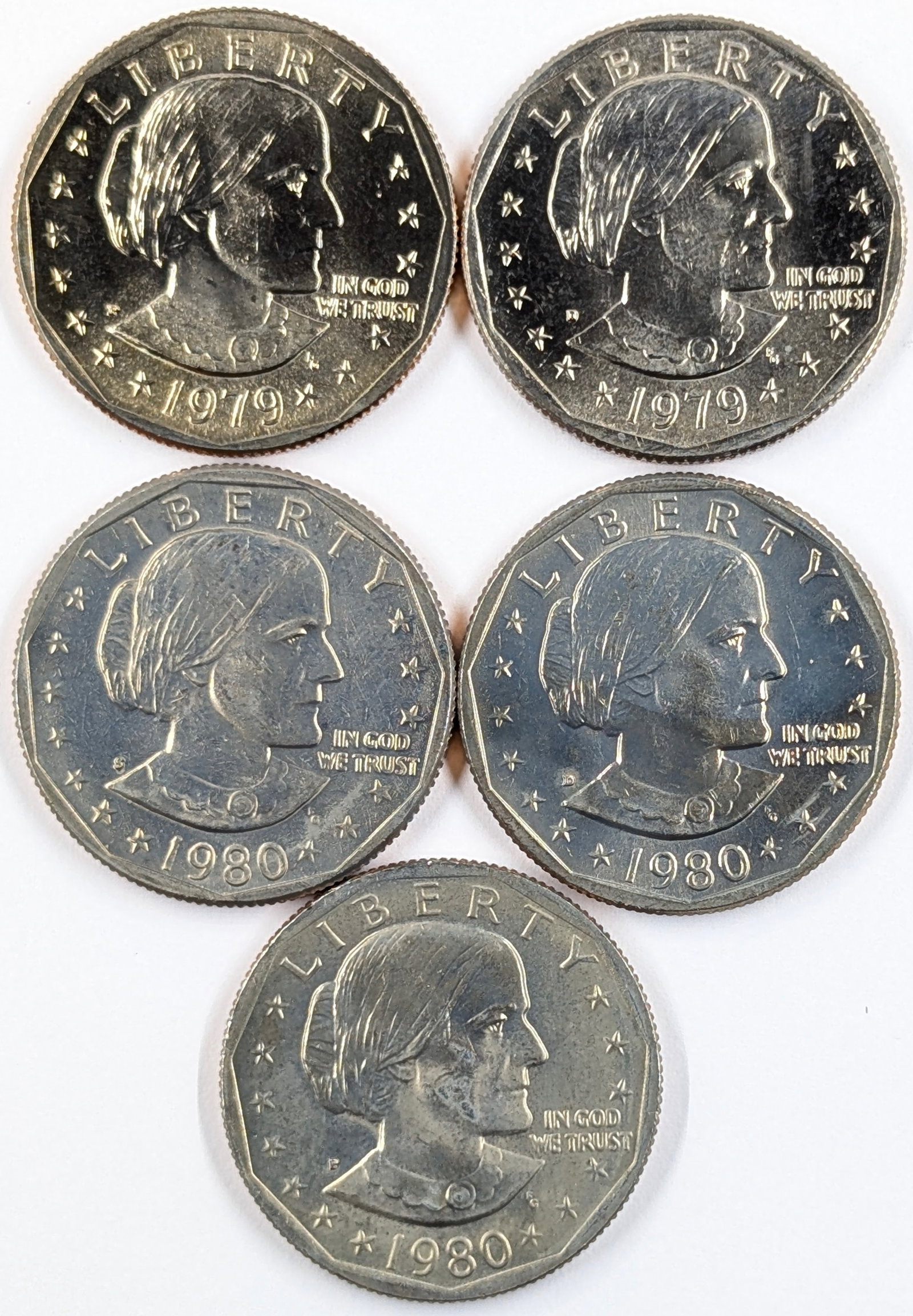 Lot of 5 Susan B. Anthony Dollars - 1979-1980 - Uncirculated: Coin