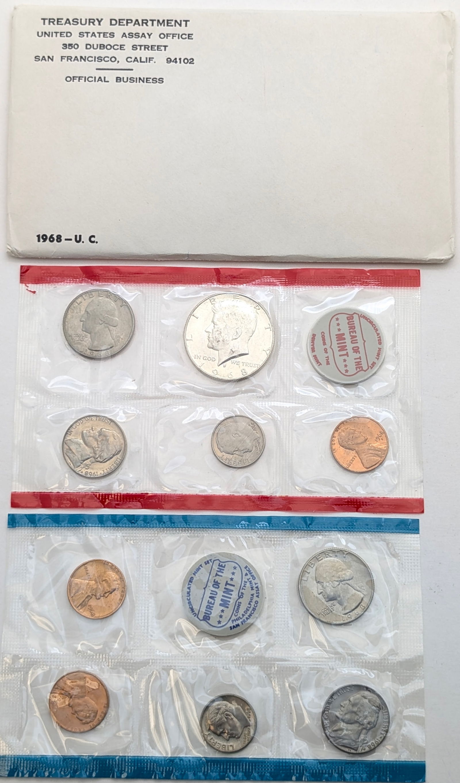 1968 US Mint Uncirculated Coin Set w/ Silver JFK Half (1 of 2)