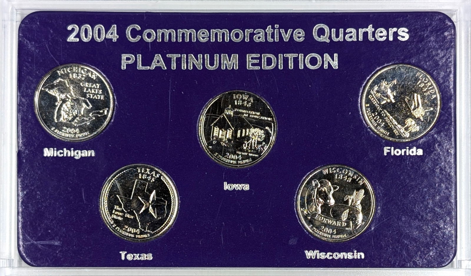 2004 Commemorative Quarters Platinum Edition - MI, TX, IA, WI, FL: Coin 