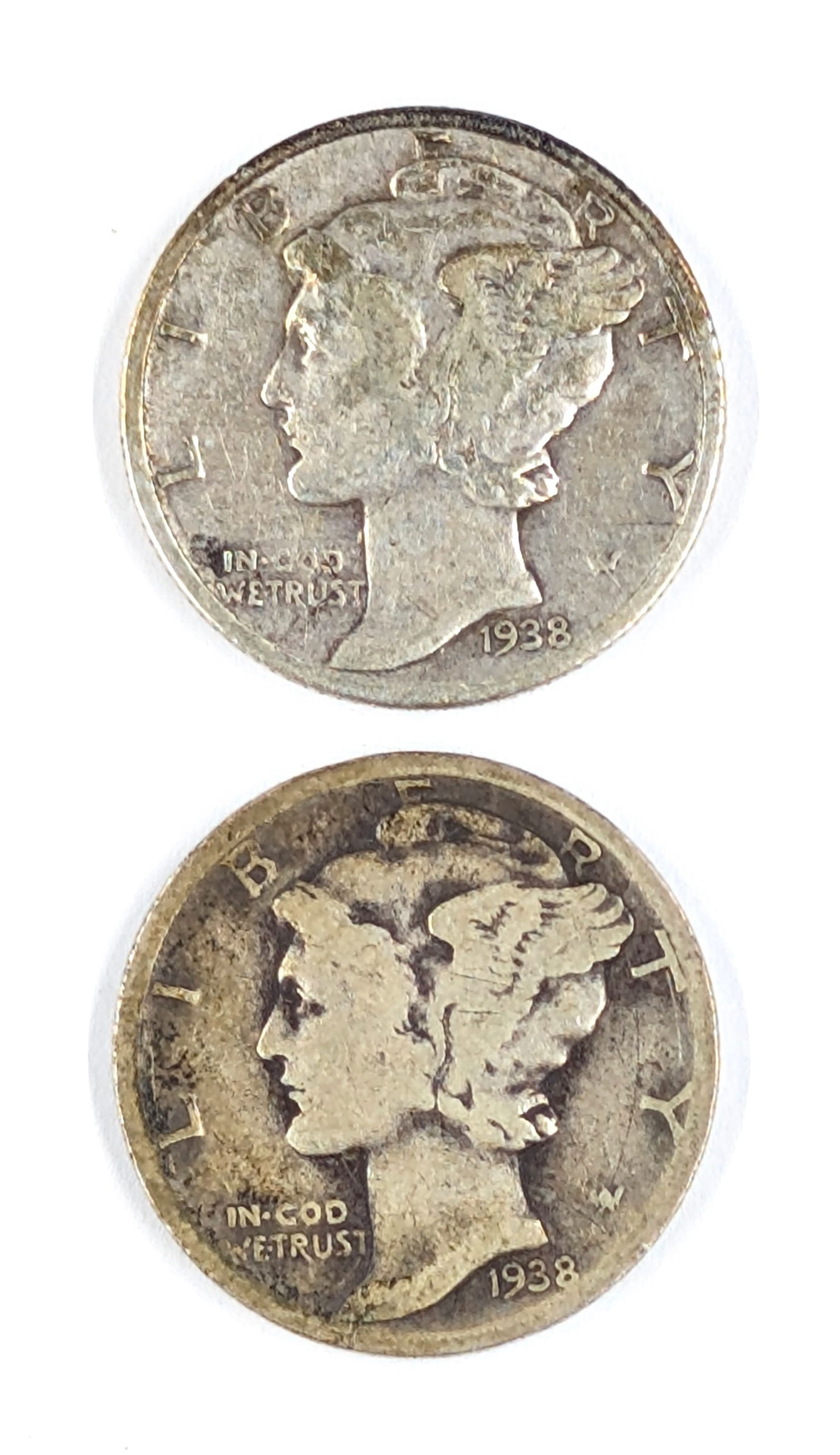 Lot of 2 Silver Mercury Dimes - 1938 P/D: Silver 
