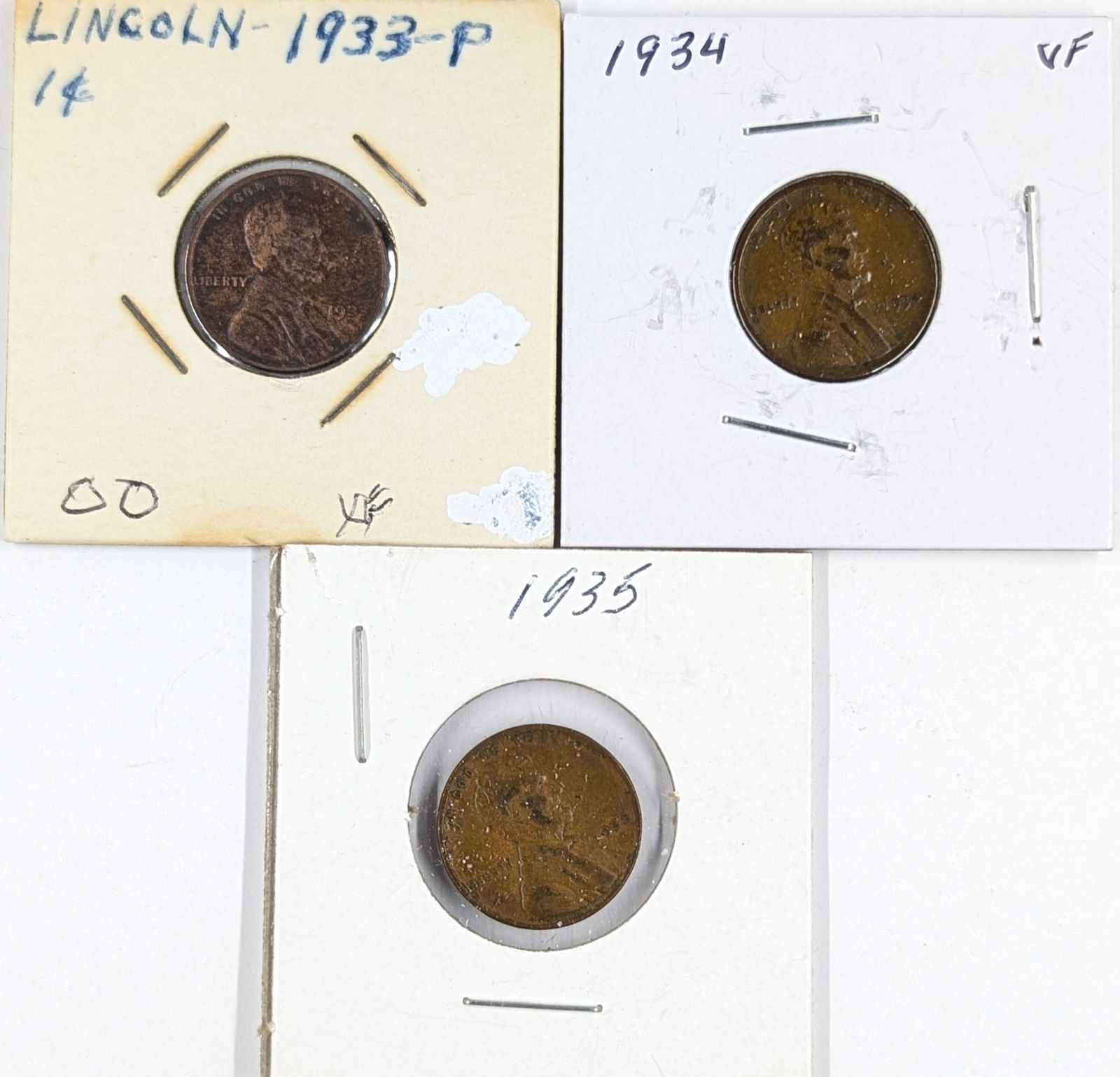 Lot of 3 Wheat Cents - 1933, 1934, 1935: Coin