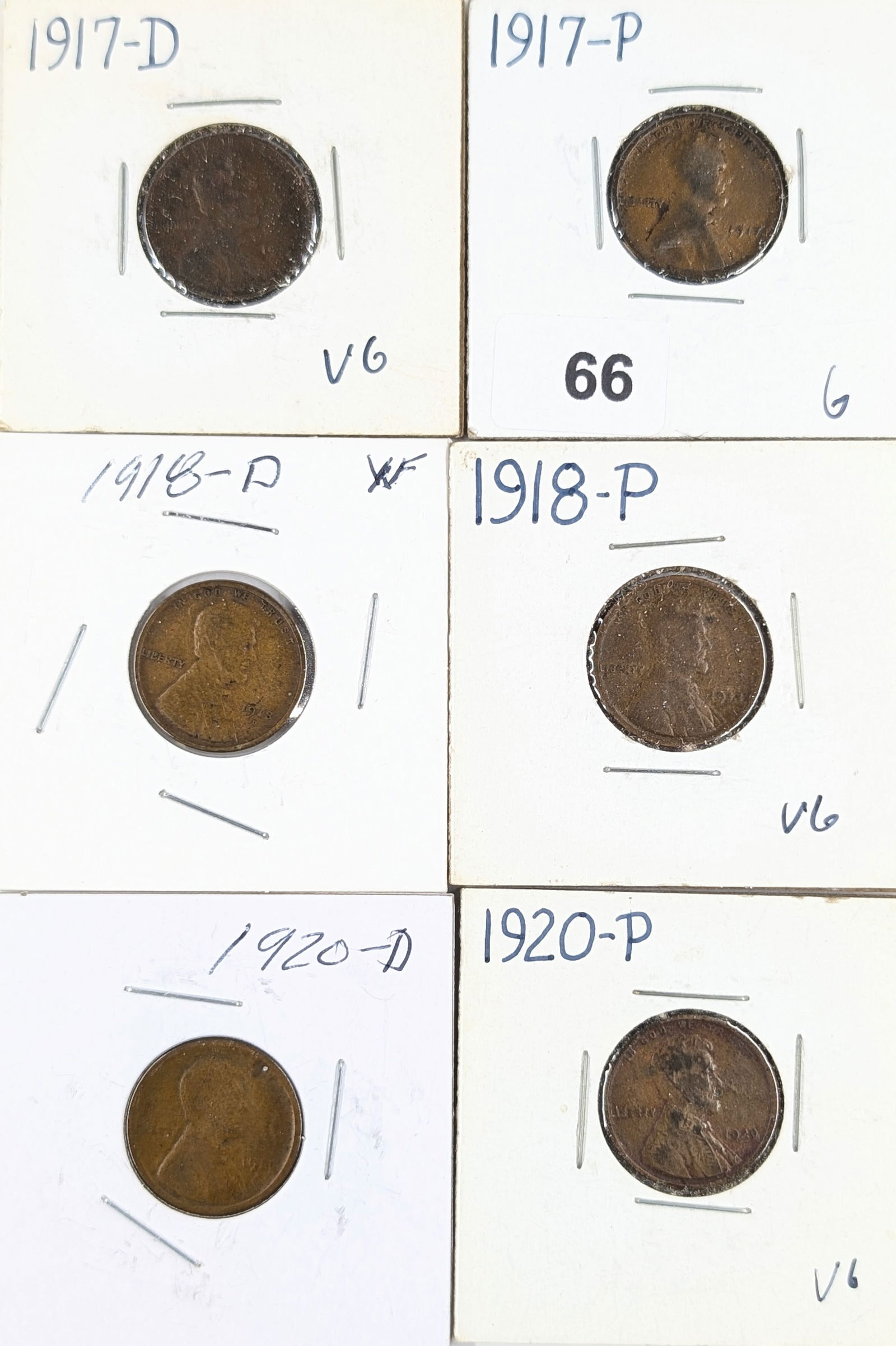 Lot of 6 Wheat Cents - 1917-1920: Coin