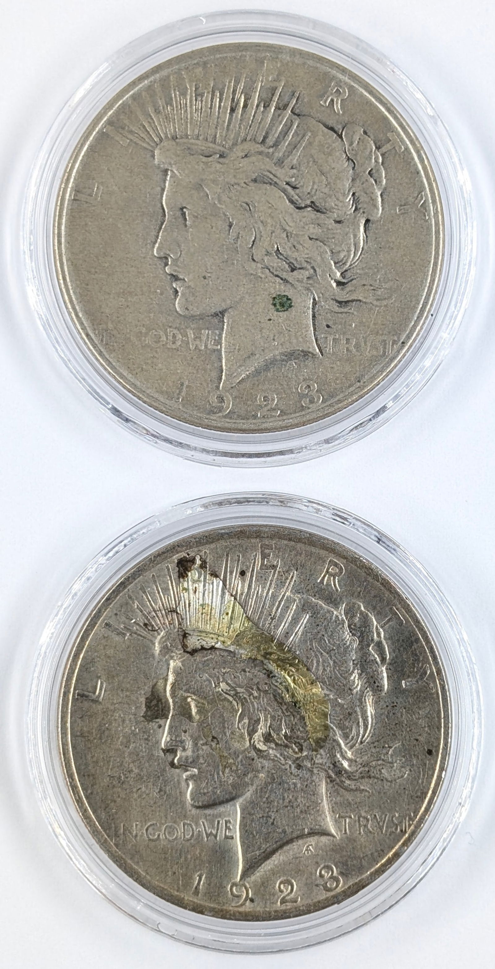 Lot of 2 Silver Peace Dollars - Both 1923 (1 of 2)