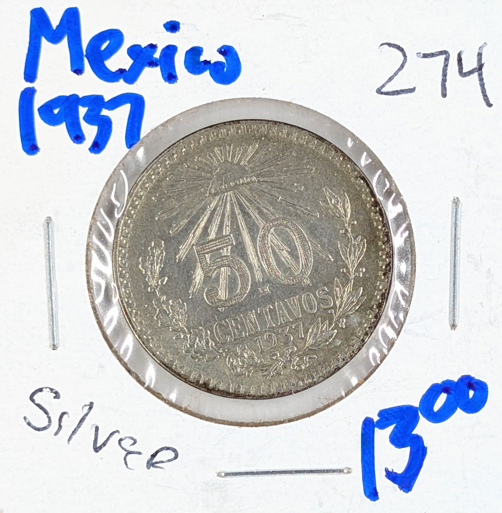 1937 Silver Mexican 50 Centavos - 8.33 g (1 of 2)