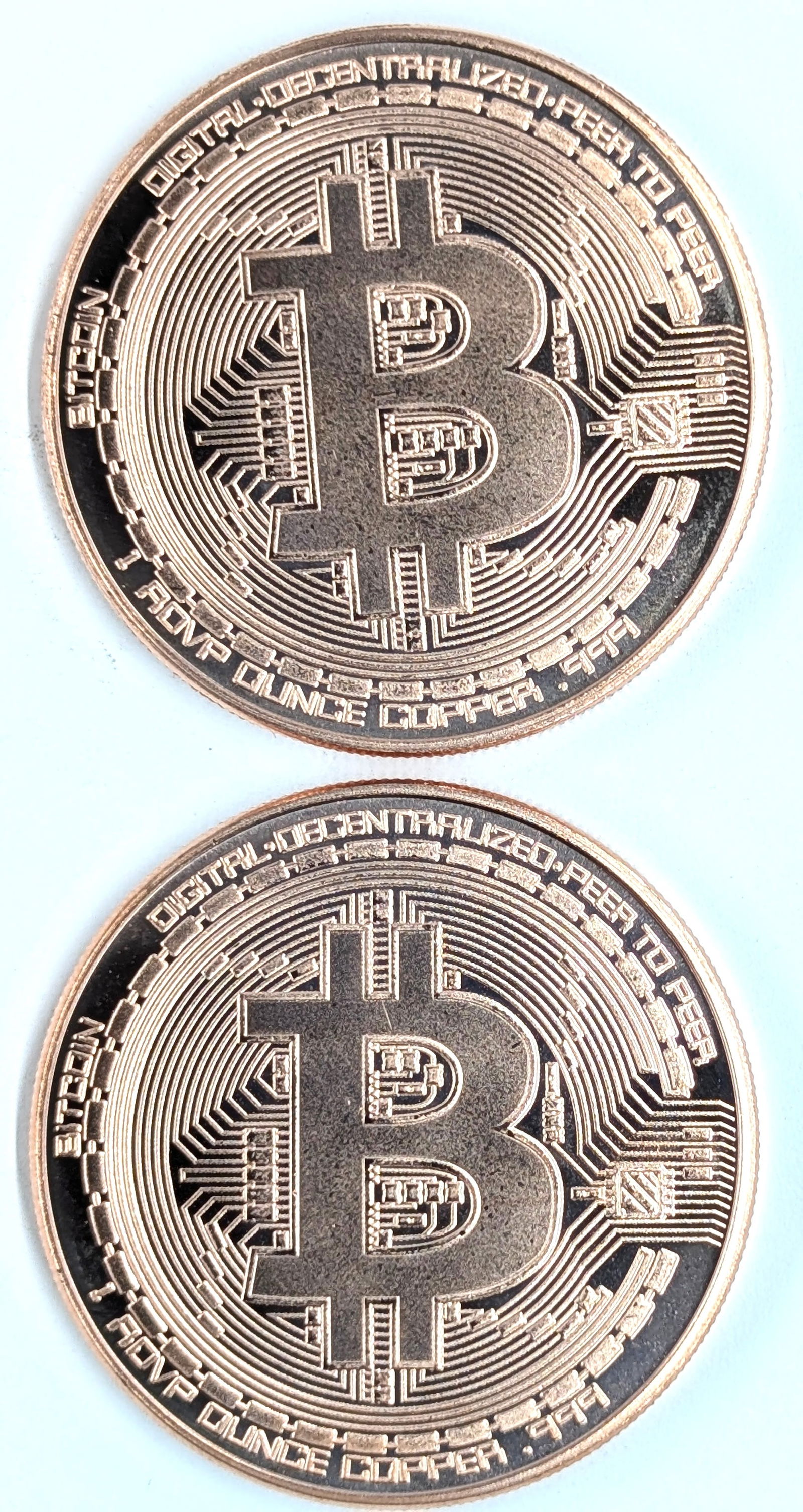 Lot of 2 - 1 Ounce (each) Fine .999 Copper Rounds - Bitcoin (1 of 2)